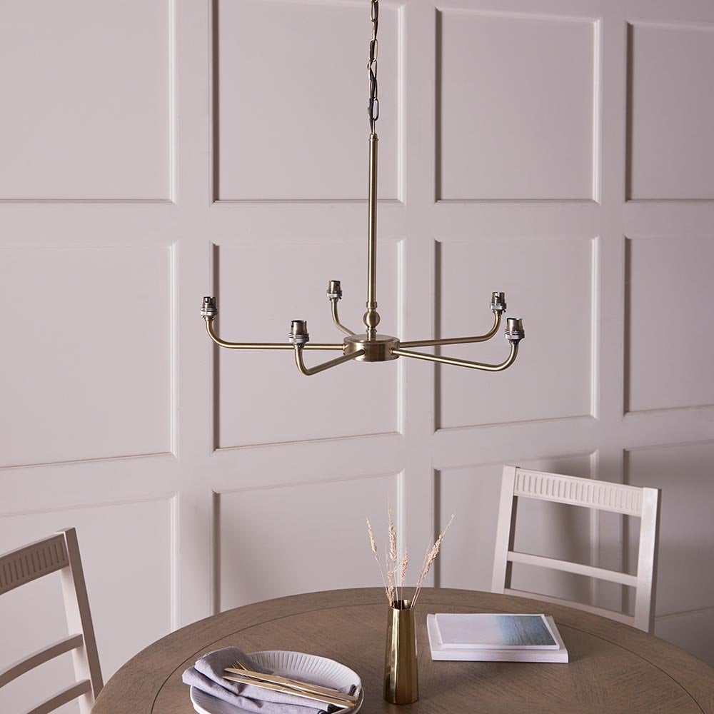 Lille 5 Light Antique Brass Pendant C/W Shades