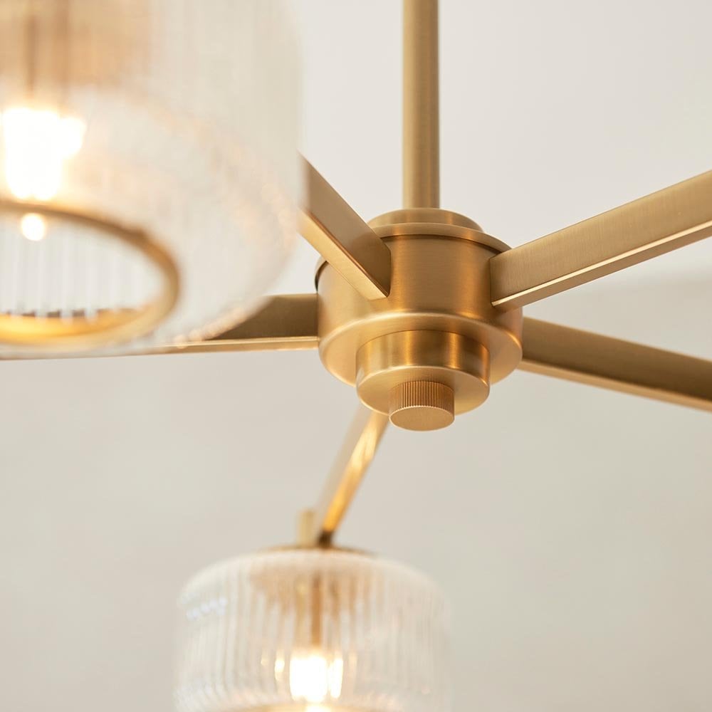 Stamford 5 Light Brass Pendant C/W Ribbed Shades