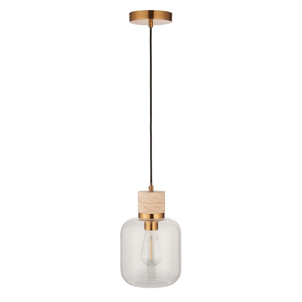 Travi Natural Travertime Stone Pendant C/W Clear Glass
