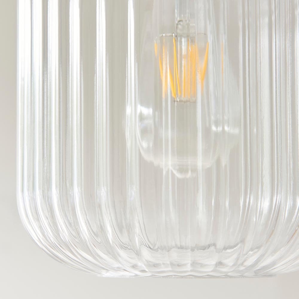 Travi Natural Travertime Stone Pendant C/W Ribbed Glass