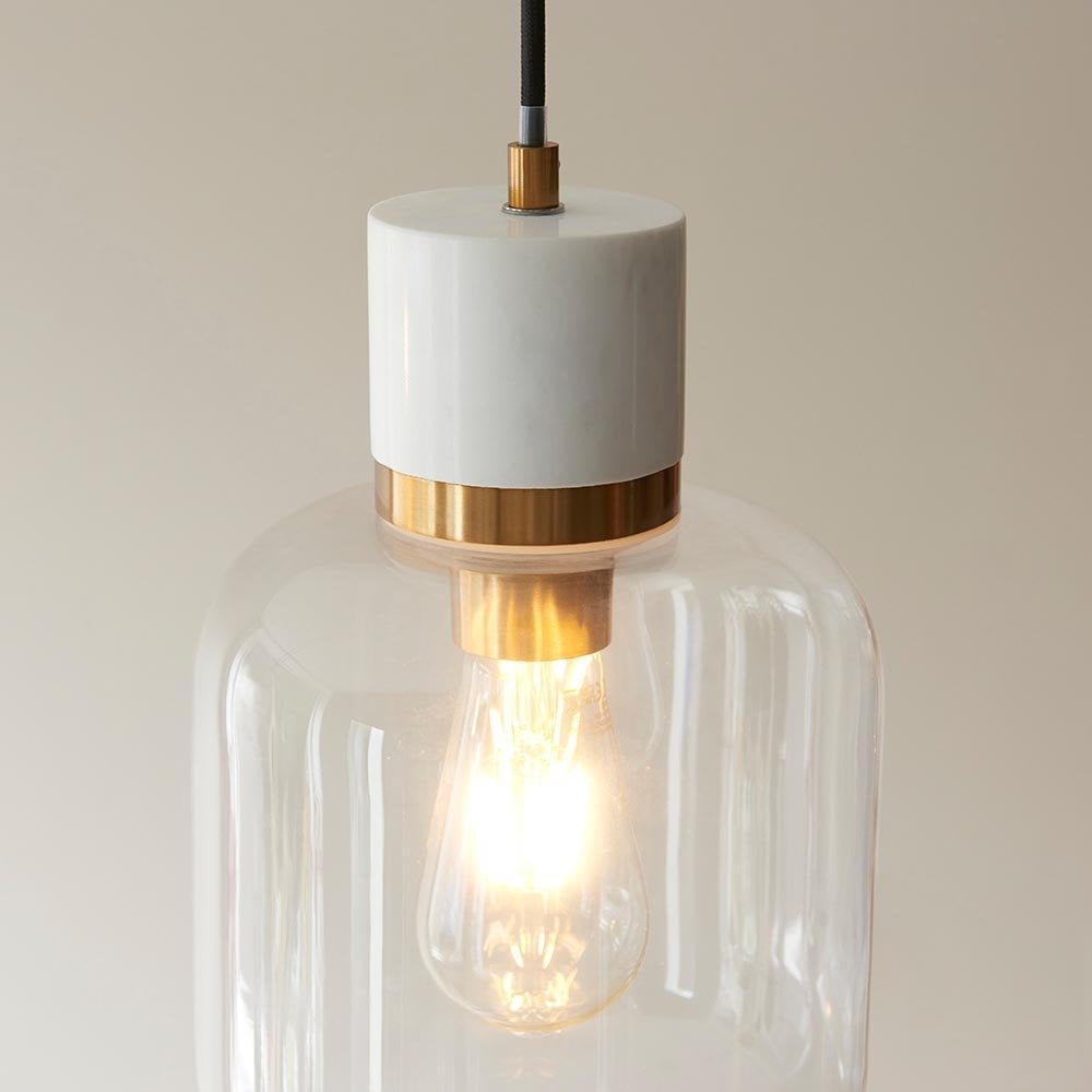 Travi White Volaskas Marble Pendant C/W Clear Glass