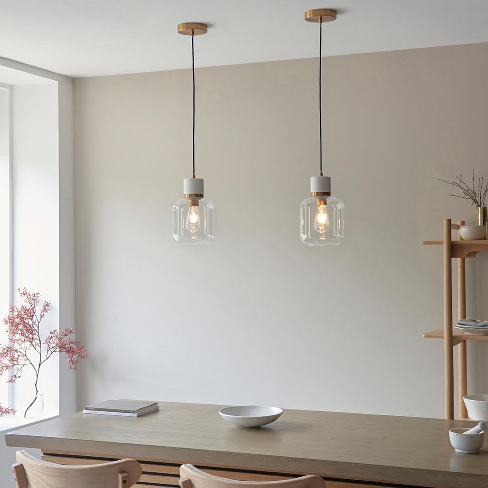 Travi White Volaskas Marble Pendant C/W Clear Glass