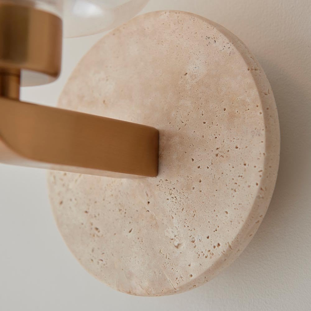 Travi Natural Travertime Stone Wall Light C/W Clear Glass Shade
