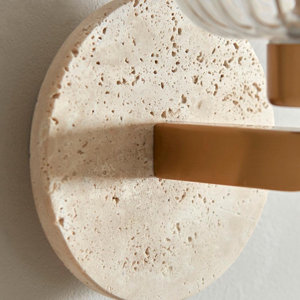 Travi Natural Travertime Stone Wall Light C/W Ribbed Glass Shade