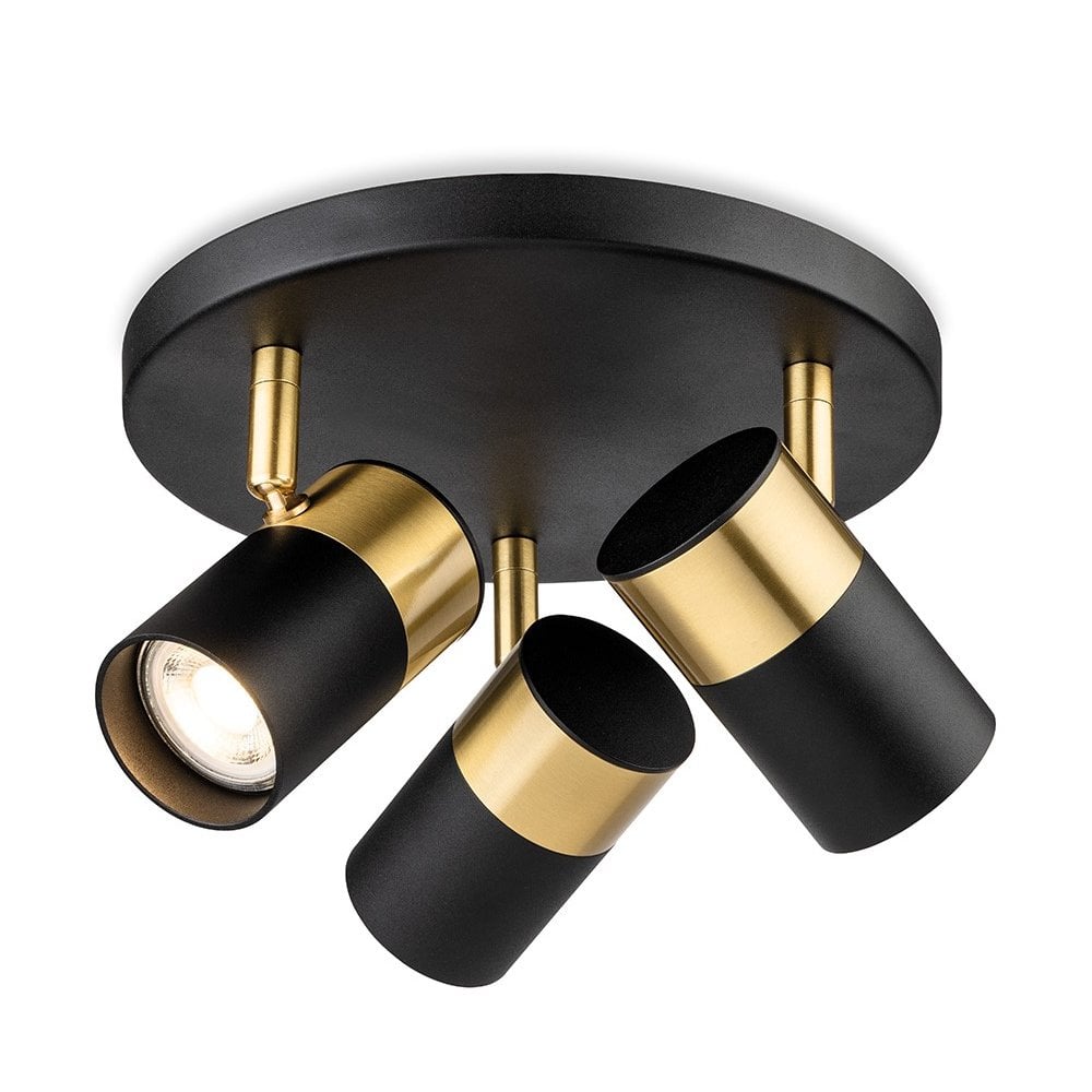 Roma 3 Light Spot in Black & Brushed Brass