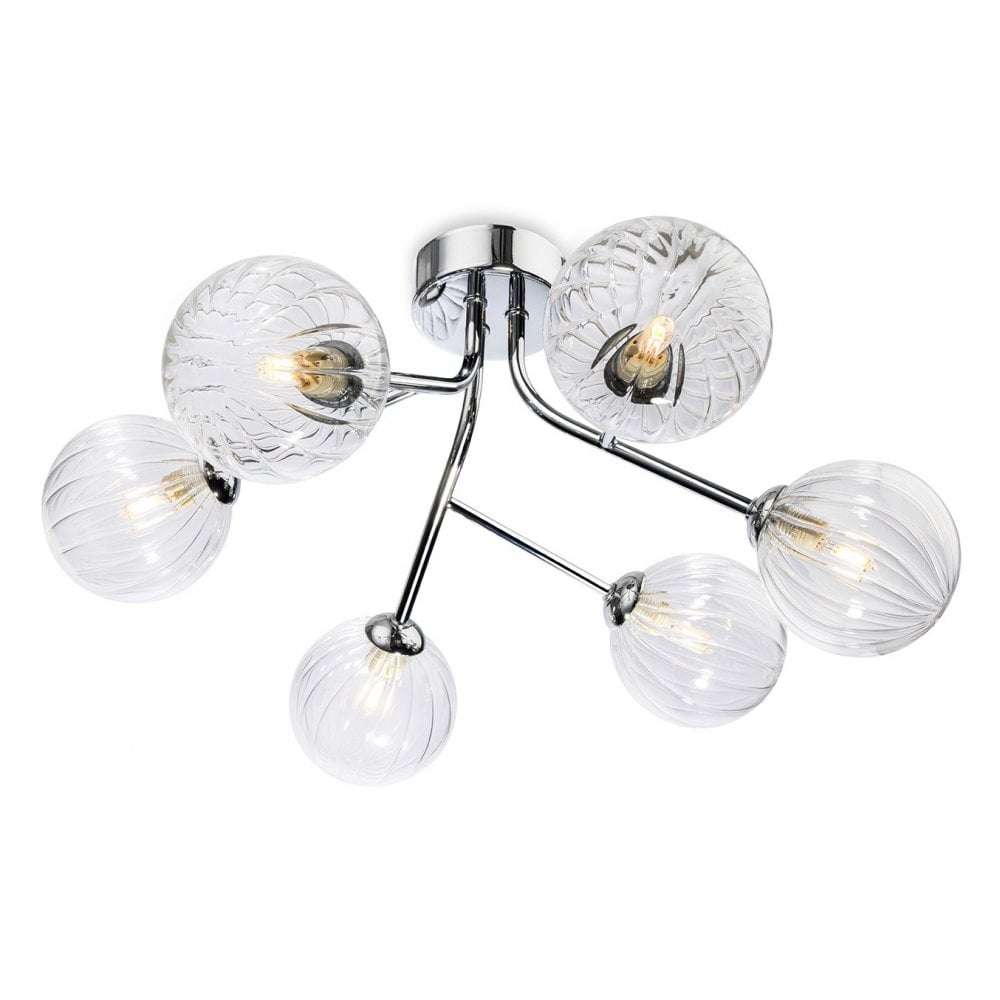 Groves Chrome 6 Light Semi Flush Fitting with Decorative Shades