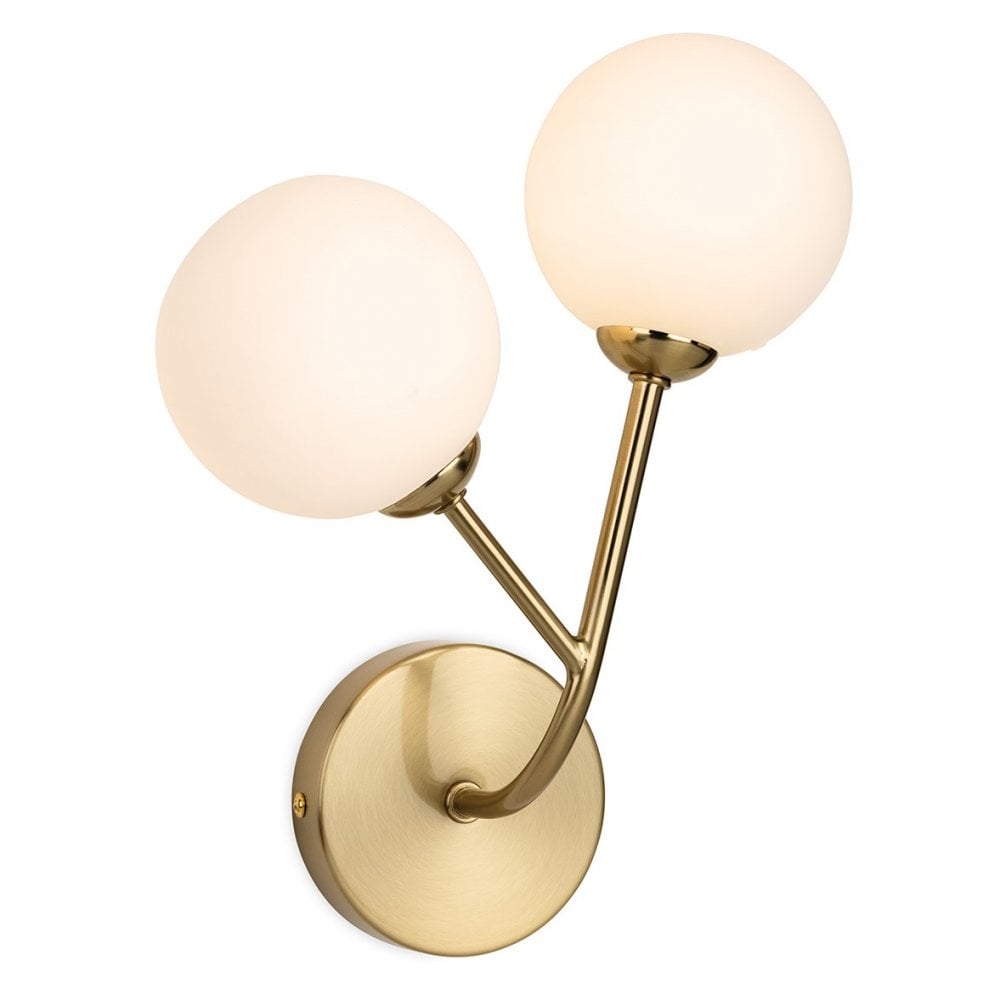 Groves 2 Light Brass Wall Fitting with Opal Shades