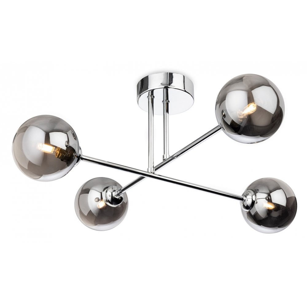 Lando Chrome & Smoked Glass 4 Light Semi Flush