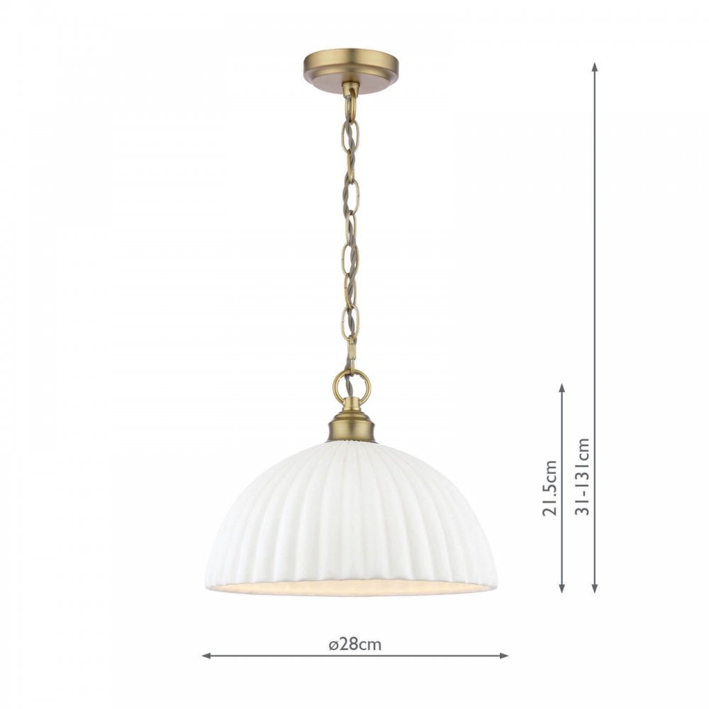 Durford Large Pendant in Matt Antique Brass and White Ceramic Shade