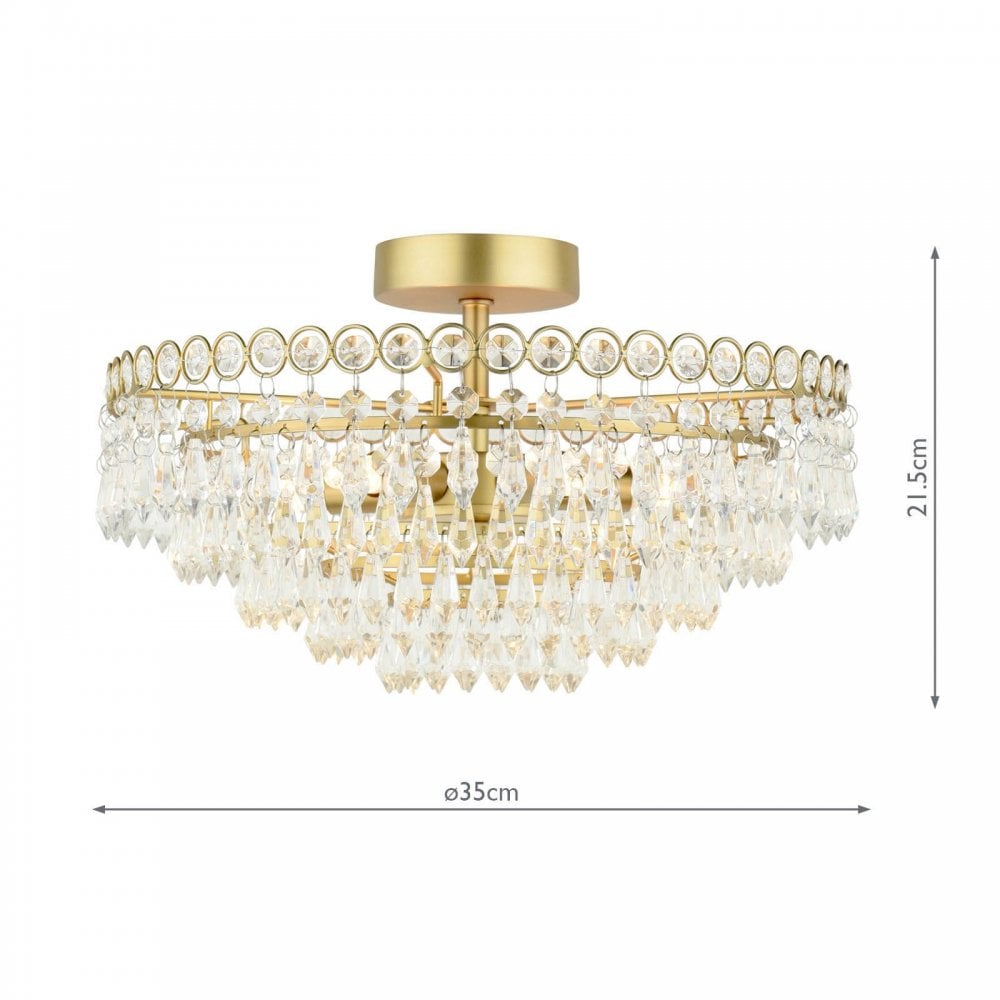 Enid 5 Light Semi Flush Fitting in Antique Brass