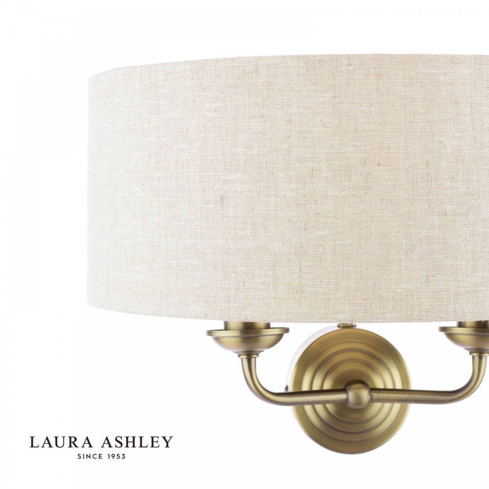 Sorrento Double Wall Light in Antique Brass C/W Natural Shade
