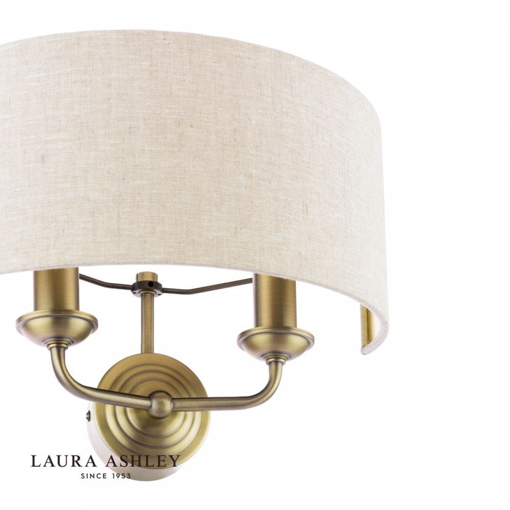 Sorrento Double Wall Light in Antique Brass C/W Natural Shade