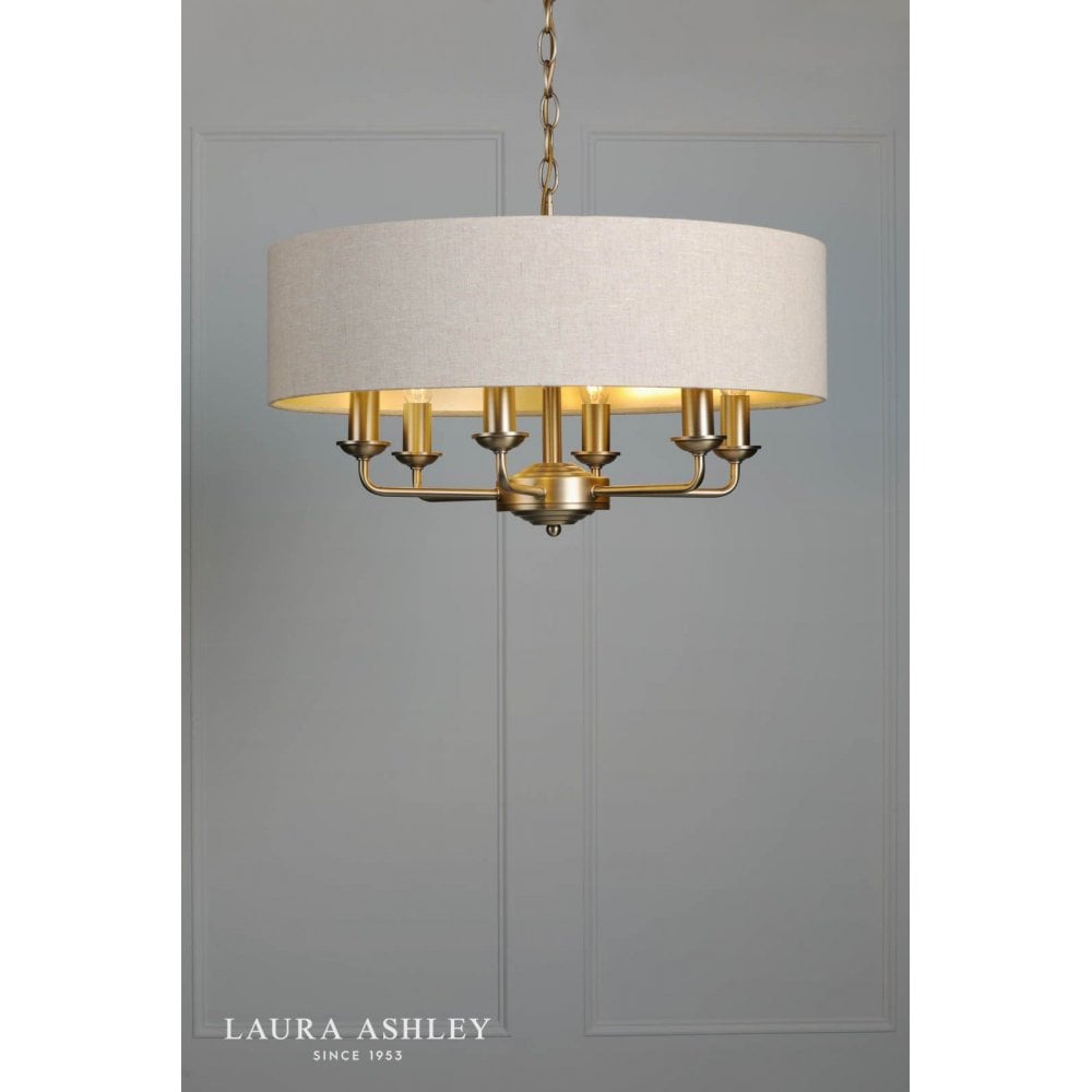 Sorrento 6 Light Pendant in Antique Brass C/W Natural Shade