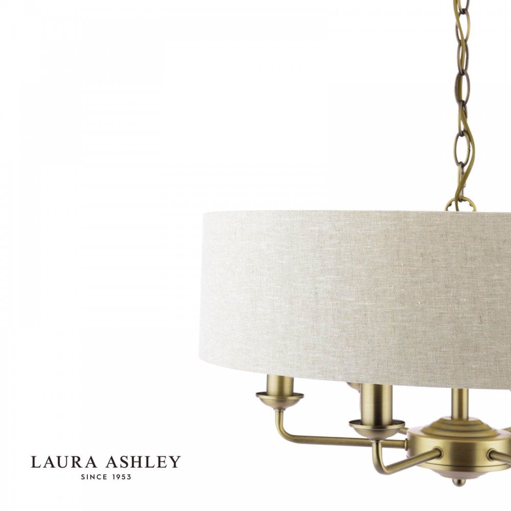 Sorrento 6 Light Pendant in Antique Brass C/W Natural Shade