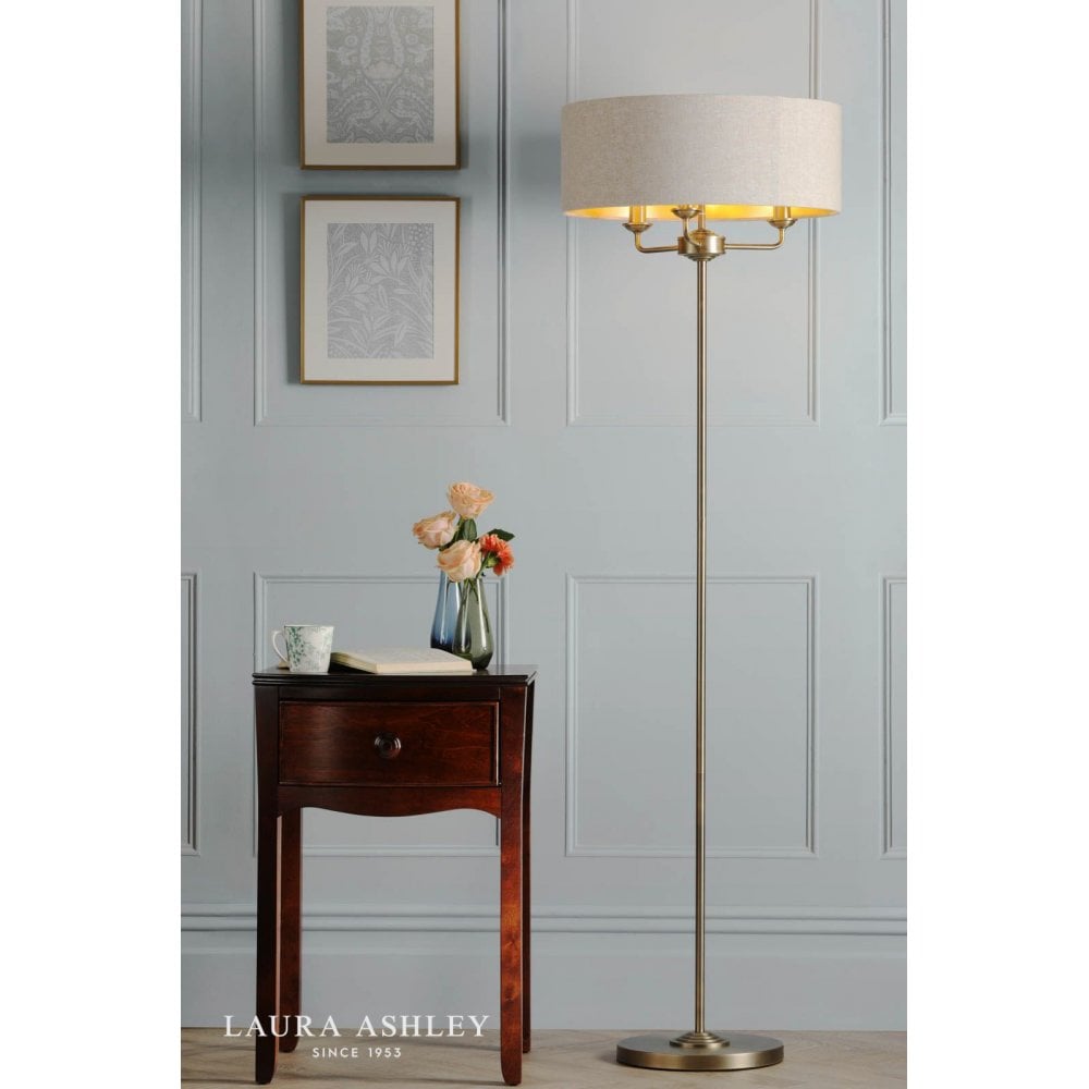 Sorrento Floor Lamp in Antique Brass C/W NaturalShade