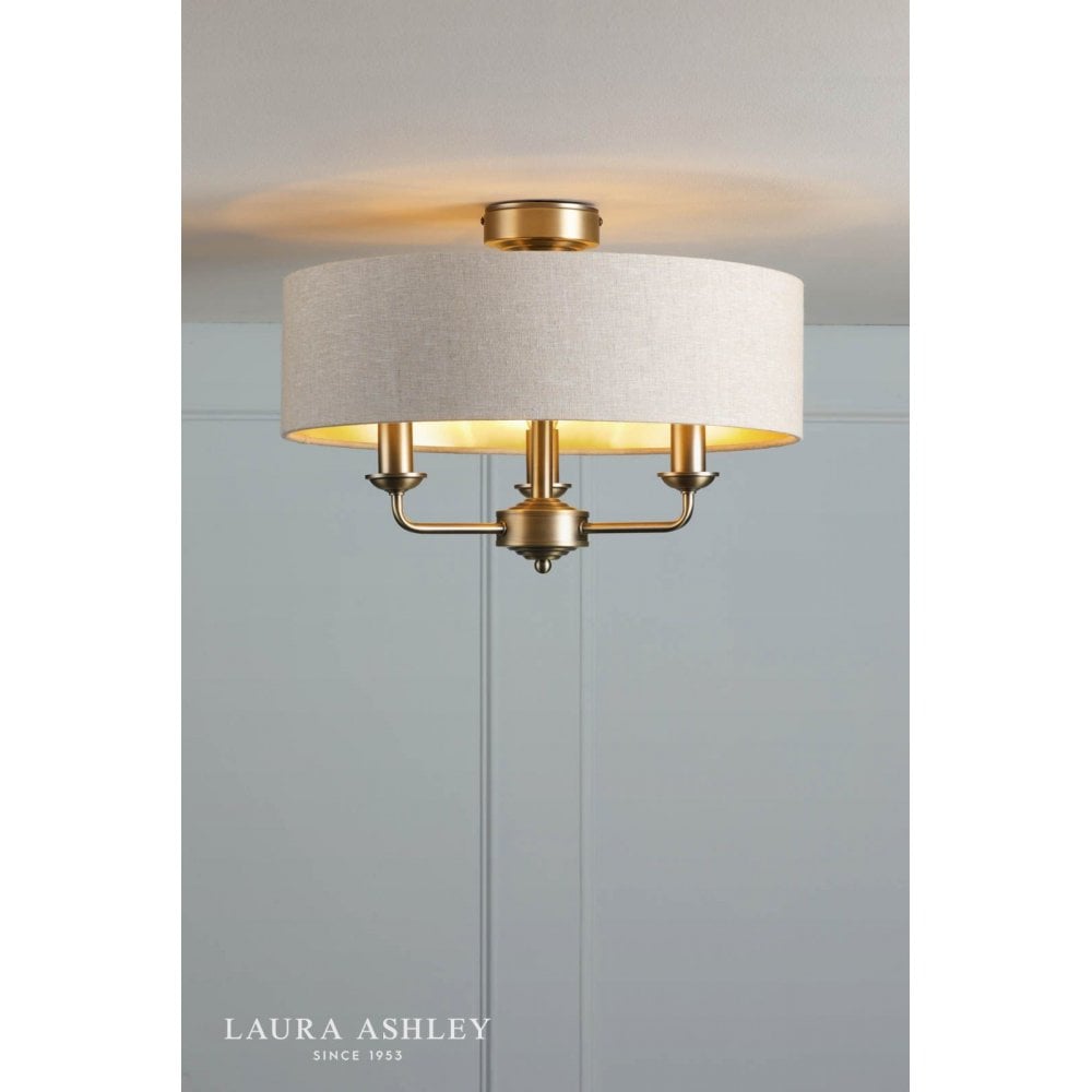 Sorrento Antique Brass Semi Flush C/W Natural Shade
