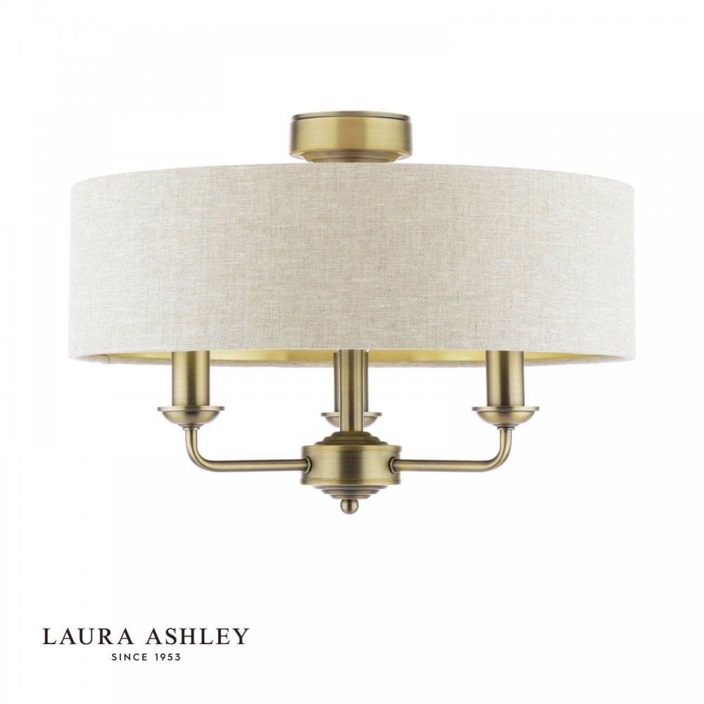 Sorrento Antique Brass Semi Flush C/W Natural Shade