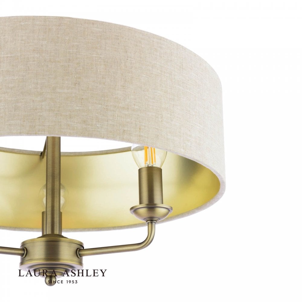 Sorrento Antique Brass Semi Flush C/W Natural Shade