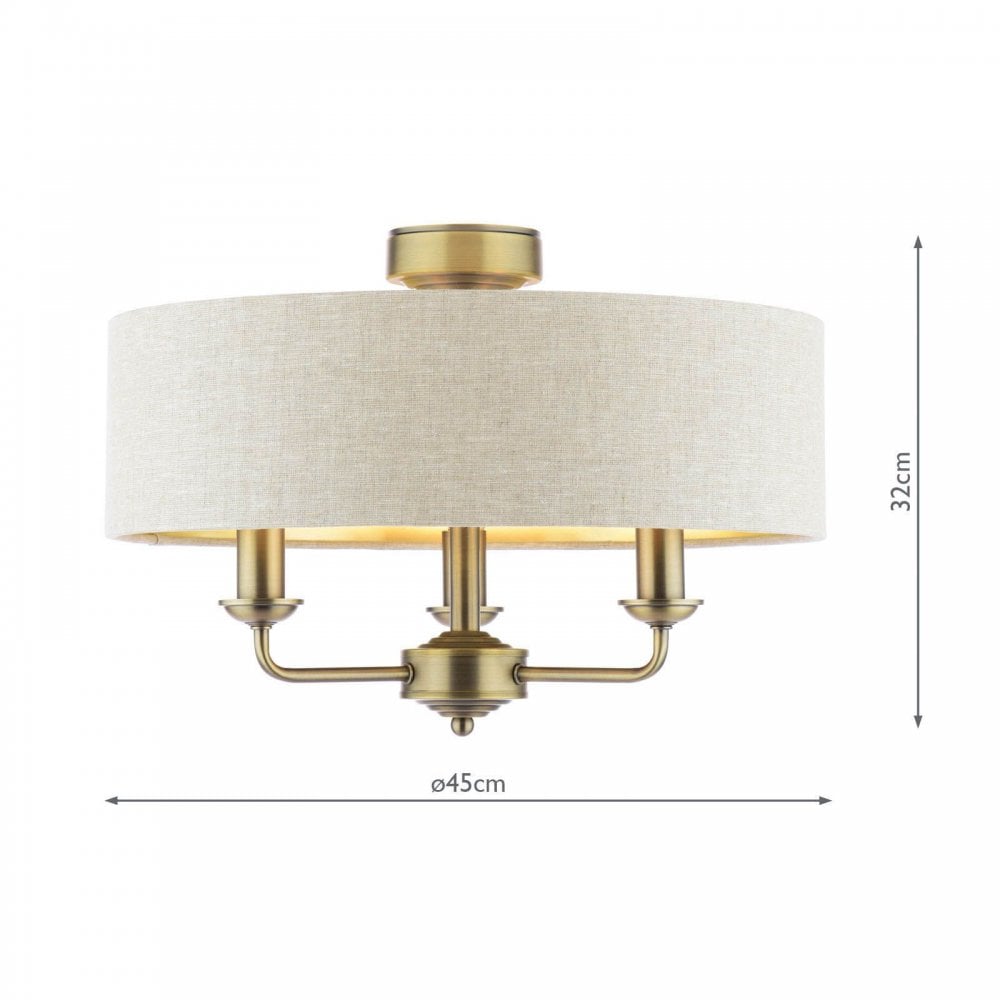 Sorrento Antique Brass Semi Flush C/W Natural Shade