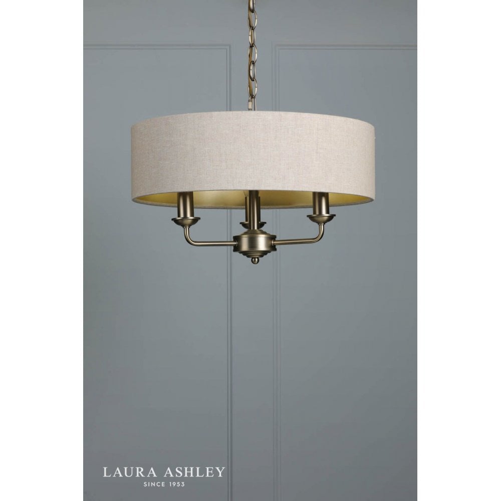 Sorrento 3 Light Pendant in Antique Brass C/W Natural Shade