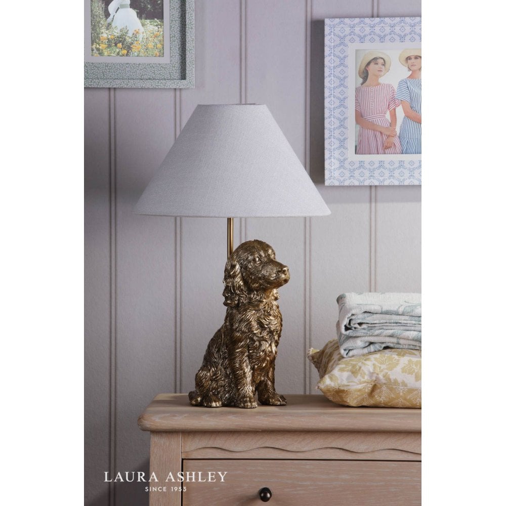 Antique Gold Cocker Spaniel Table Lamp C/W Ivory Shade