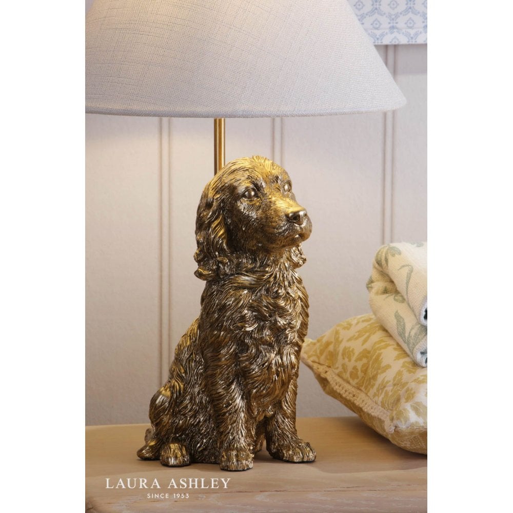 Antique Gold Cocker Spaniel Table Lamp C/W Ivory Shade
