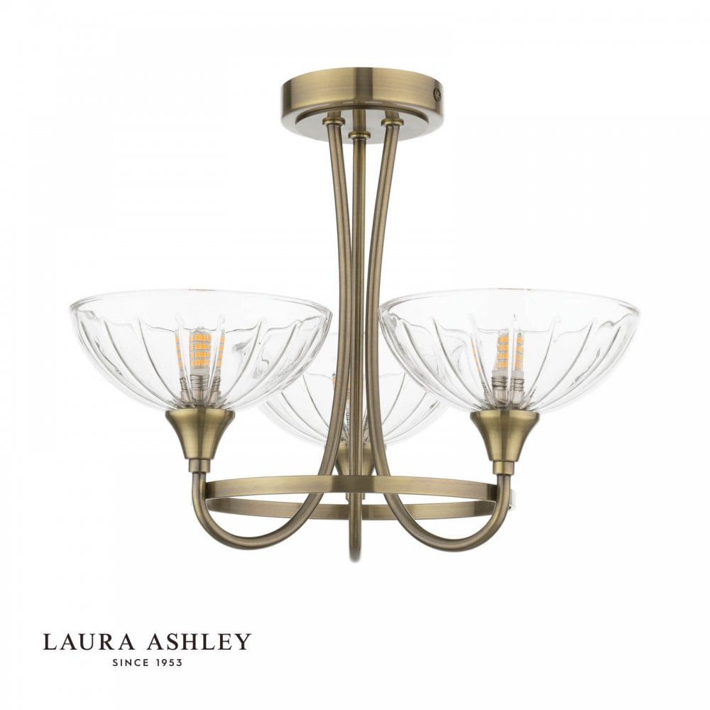 Wellham 3 Light Antique Brass Semi Flush Fitting