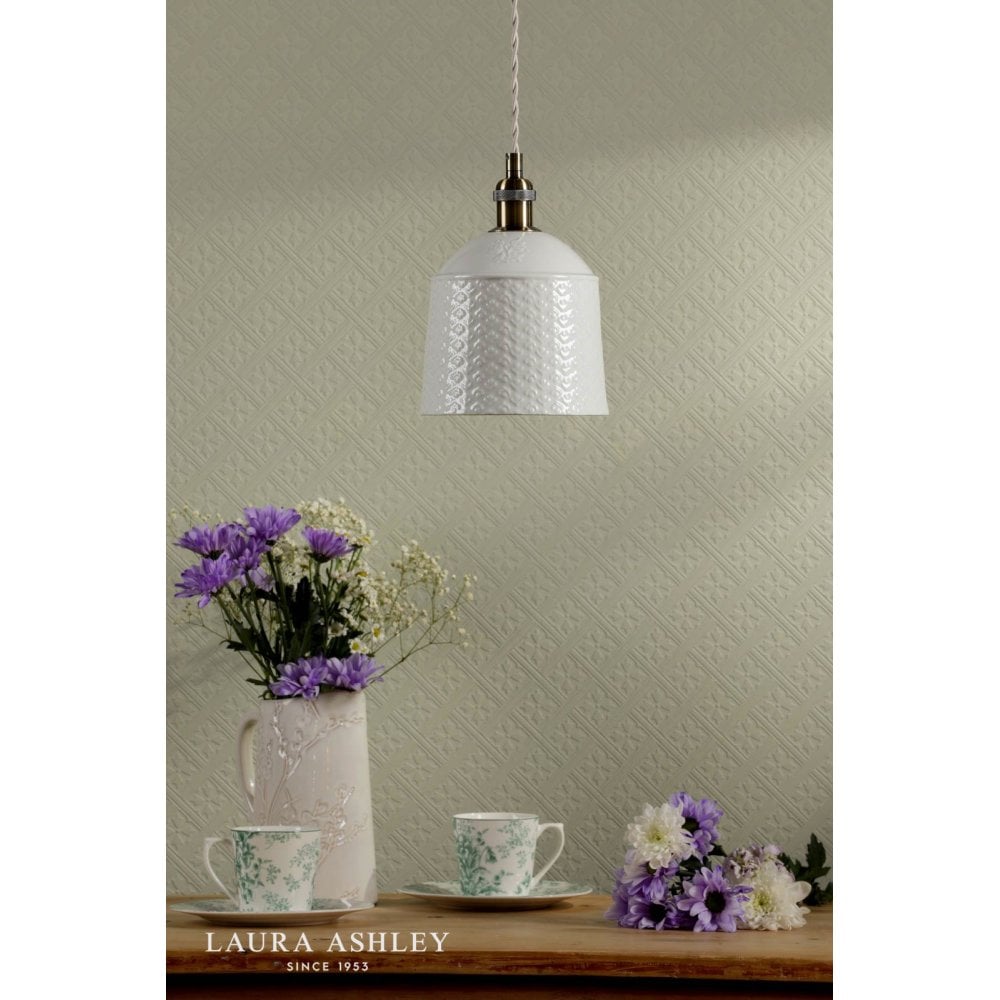 Porcelain Round Cream & Brass Single Pendant