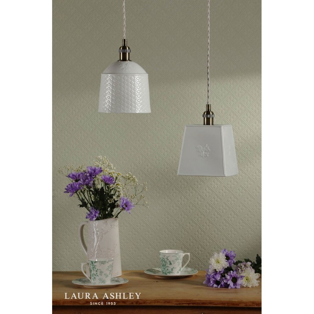Porcelain Round Cream & Brass Single Pendant