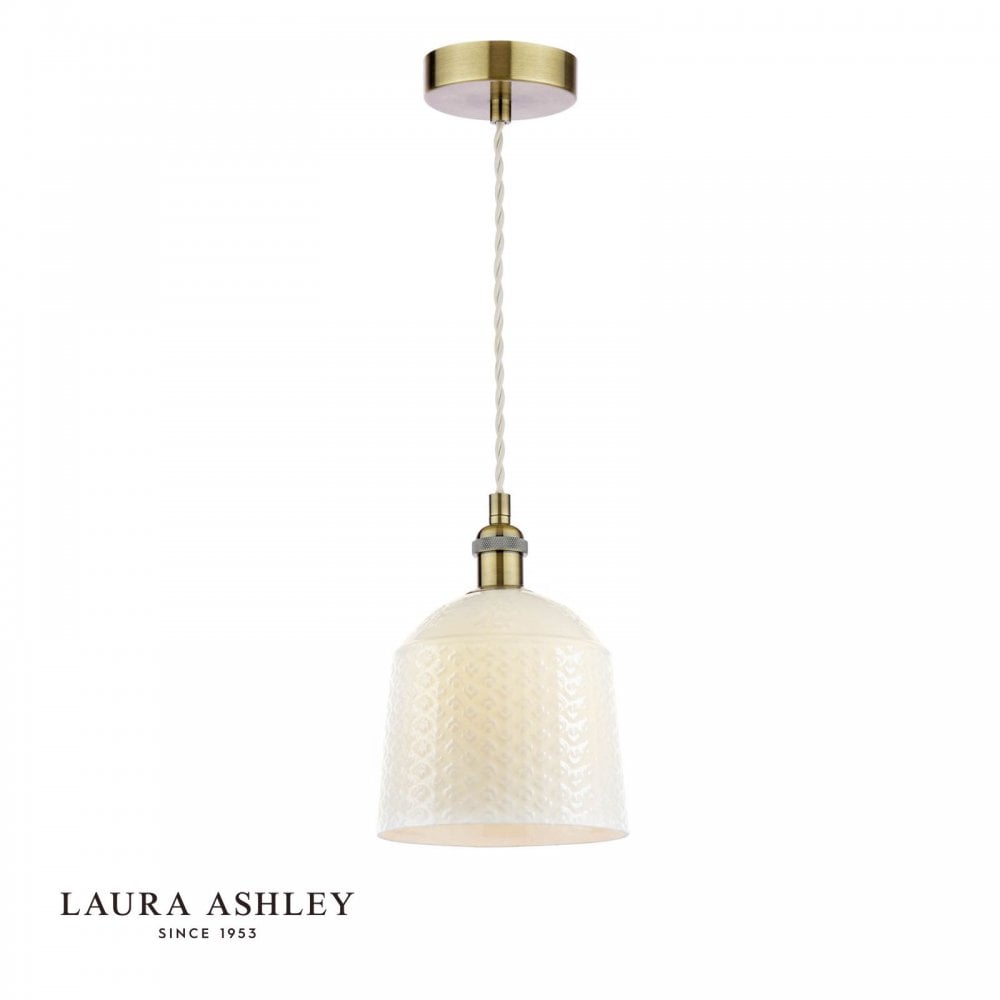 Porcelain Round Cream & Brass Single Pendant