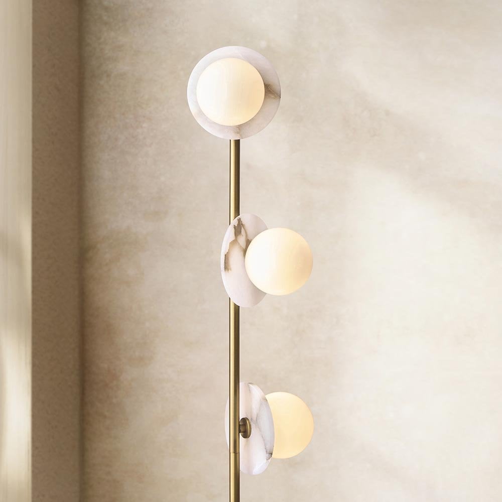 Cerchio Brass Floor Lamp with Opal Glass Shades