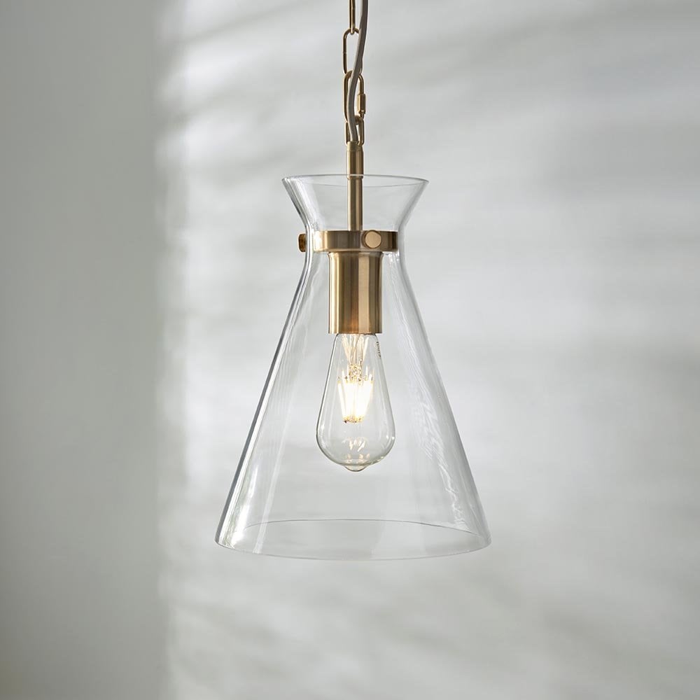 Harlow Single Brass & Clear Glass Pendant