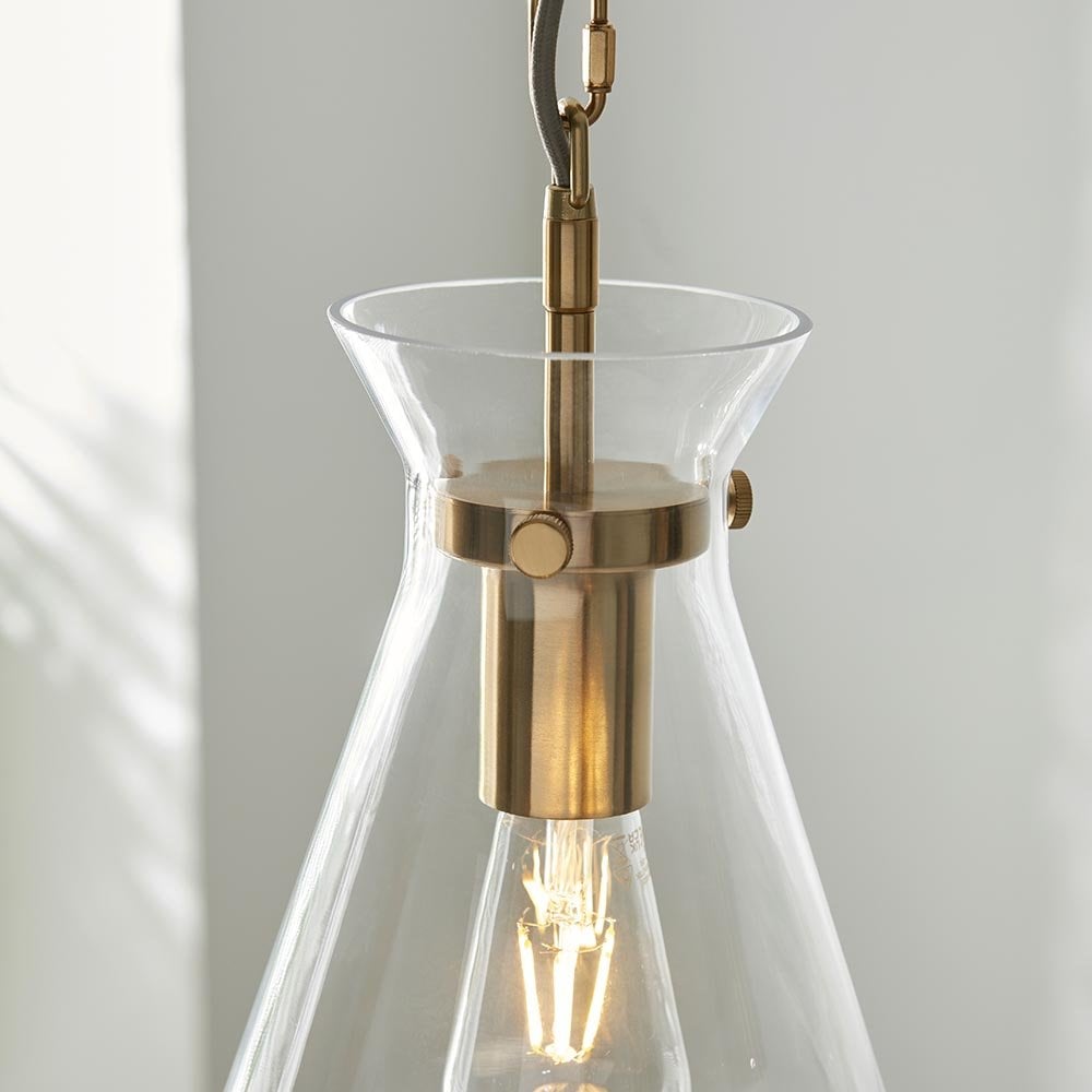 Harlow Single Brass & Clear Glass Pendant