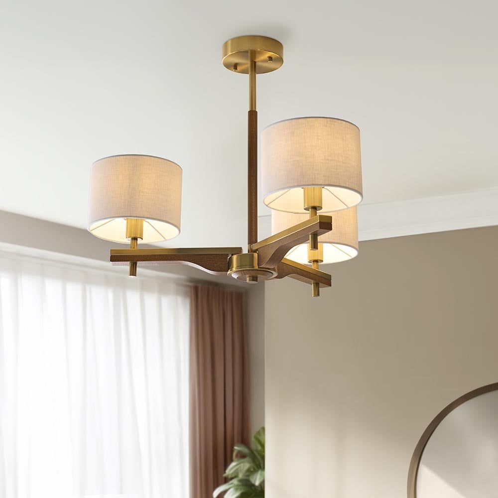 Heathcliff Semi Flush Fitting in Ash Wood & Brass Finish