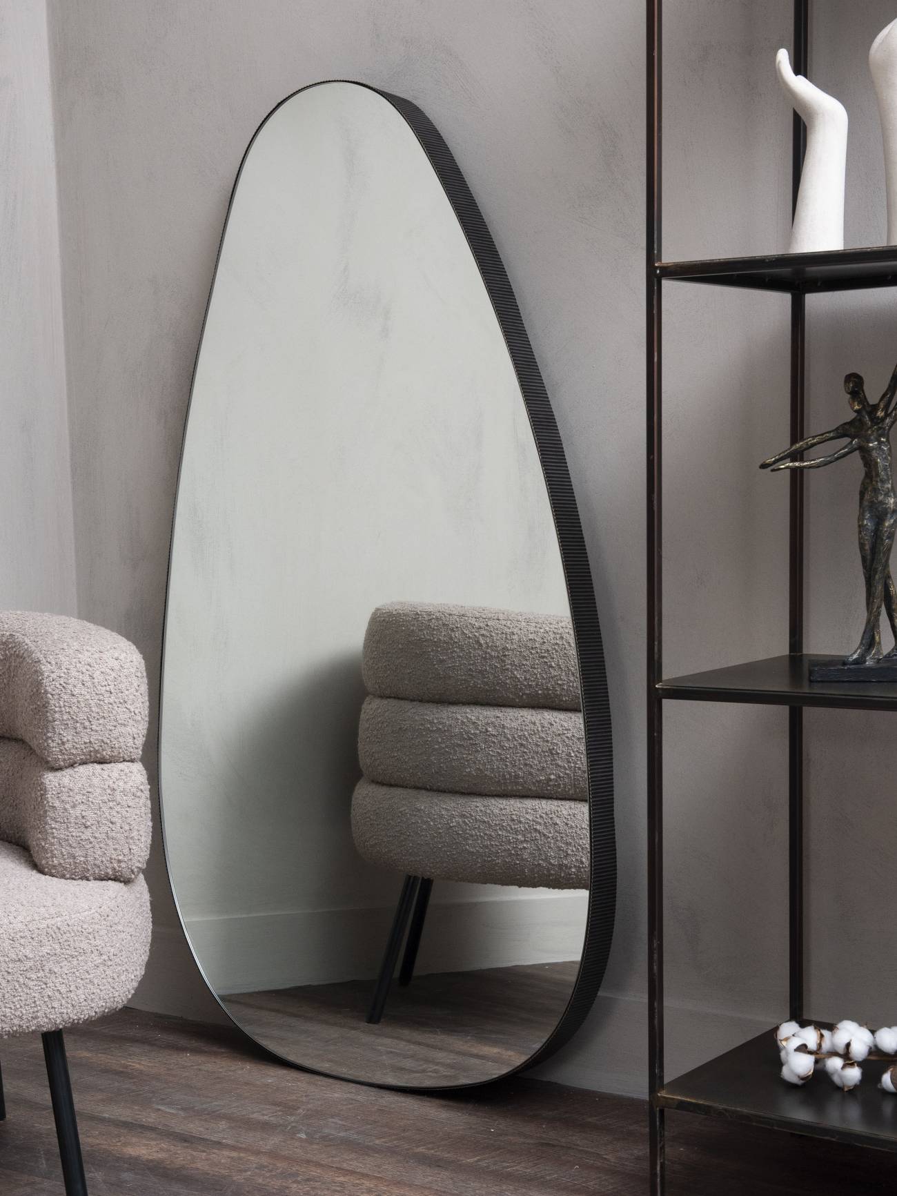 Oversized Metal Framed Mirror Oak Wood Finish
