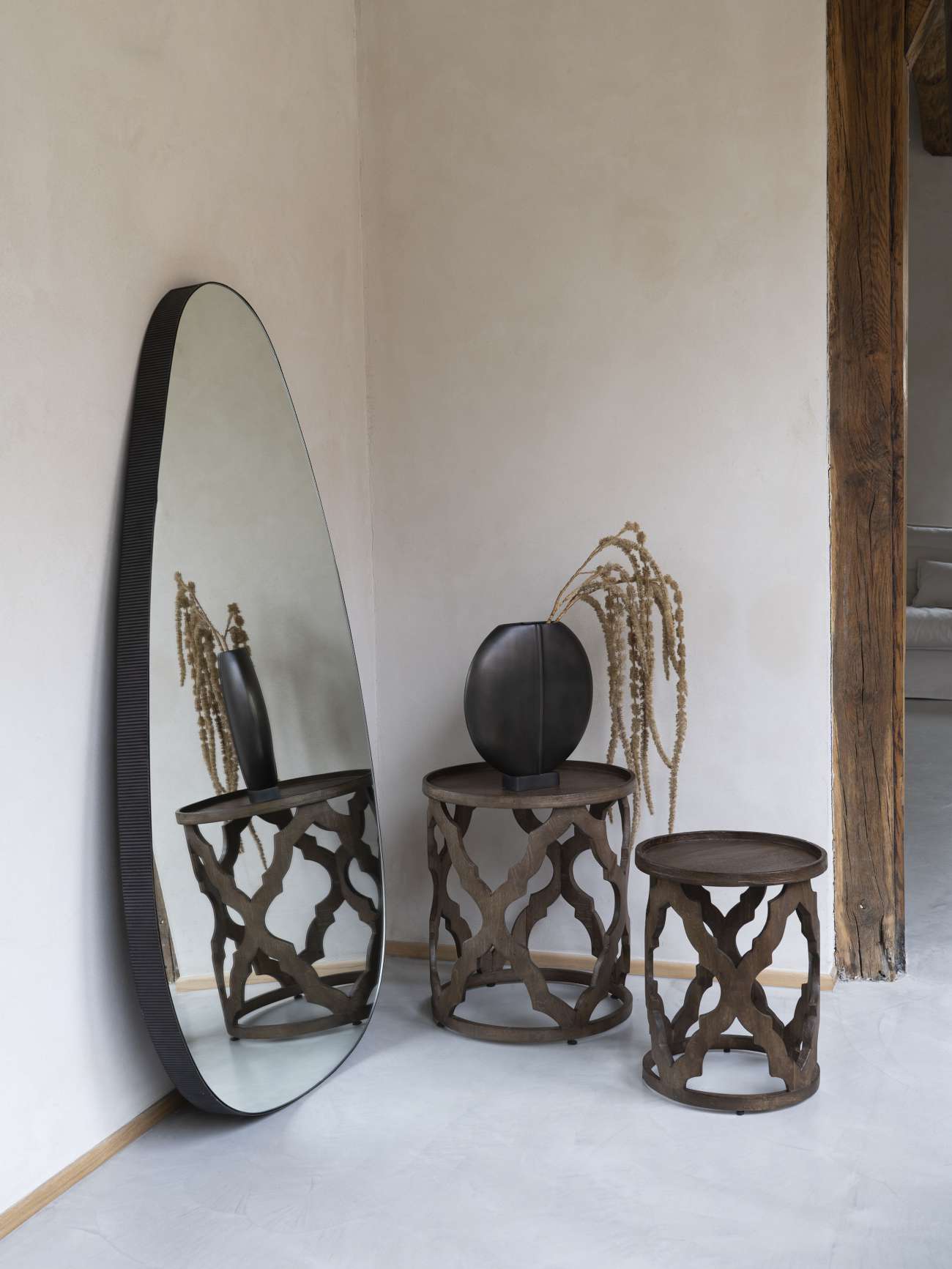 Oversized Metal Framed Mirror Oak Wood Finish