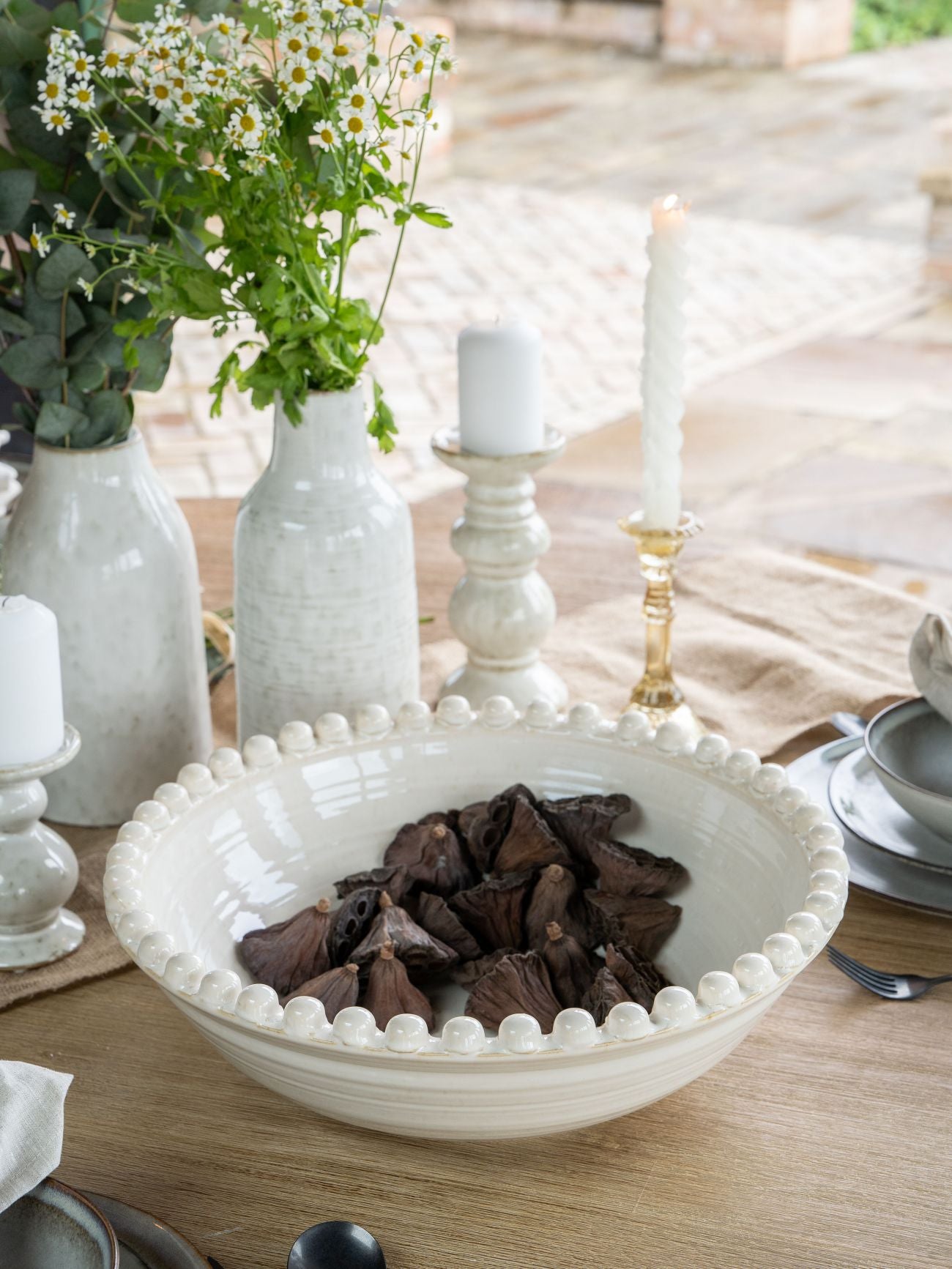 Mediterranean Reactive Cream Glaze Ceramic Bowl