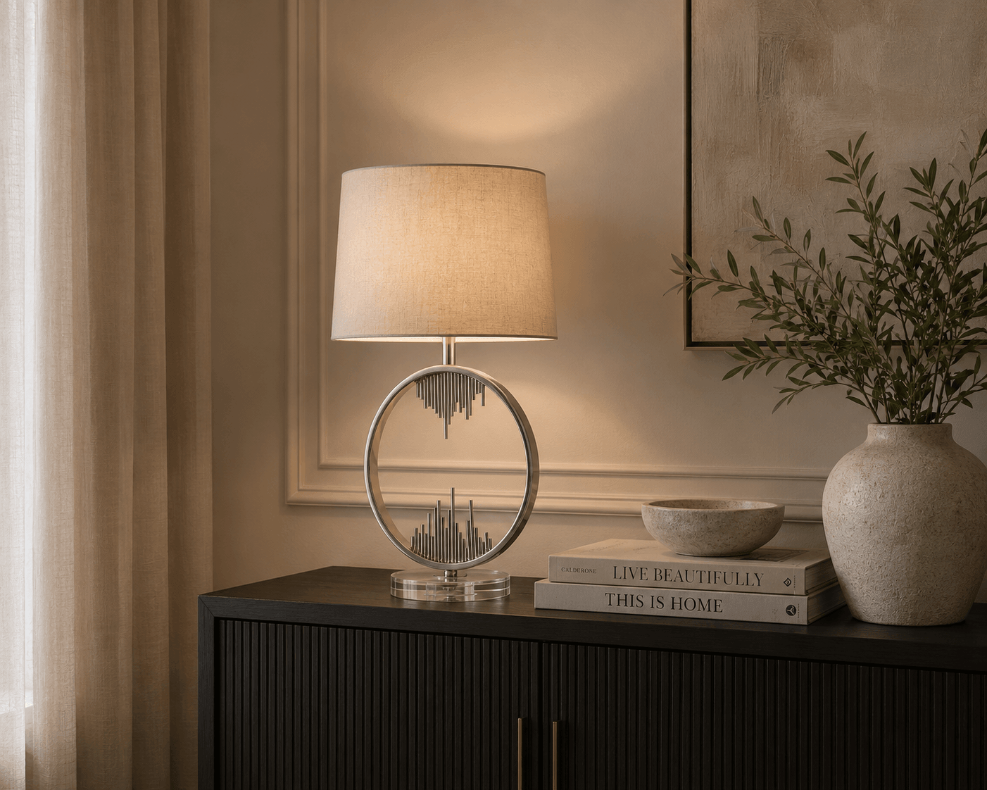 Manhatten Polished Chrome Crystal Table Lamp With Shade
