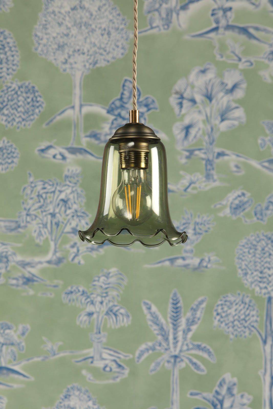 Ebba Antique Brass Pendant with Green Glass