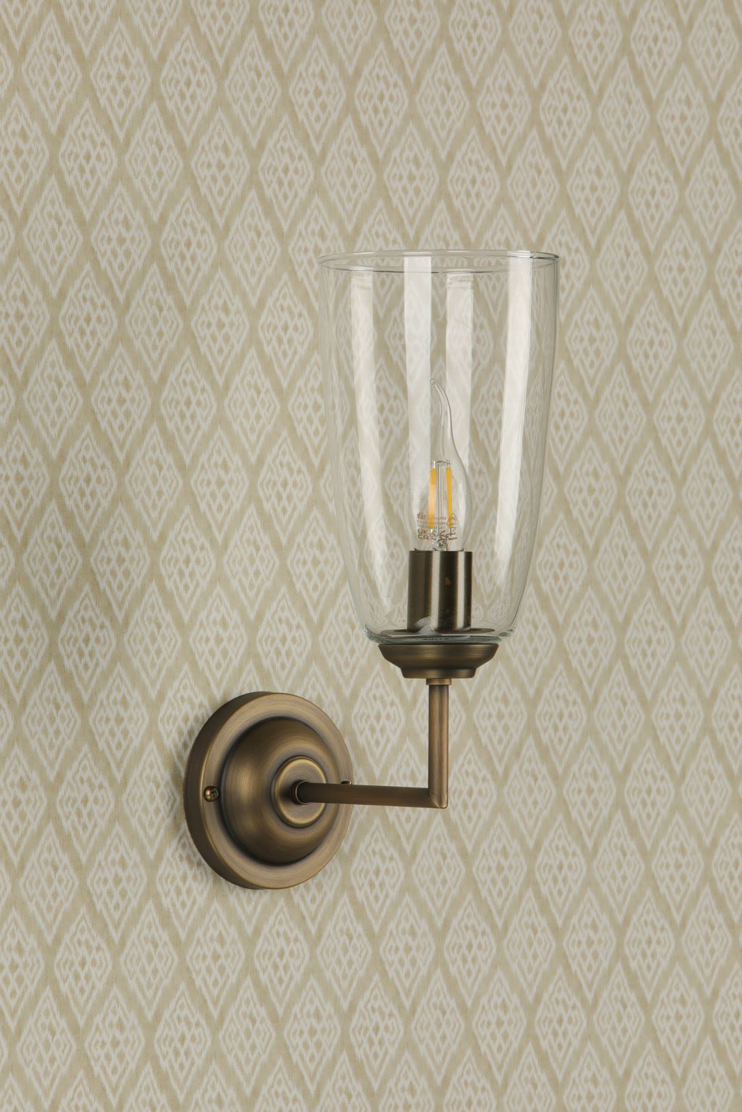 Houston Antique Brass Wall Light C/W Clear Glass