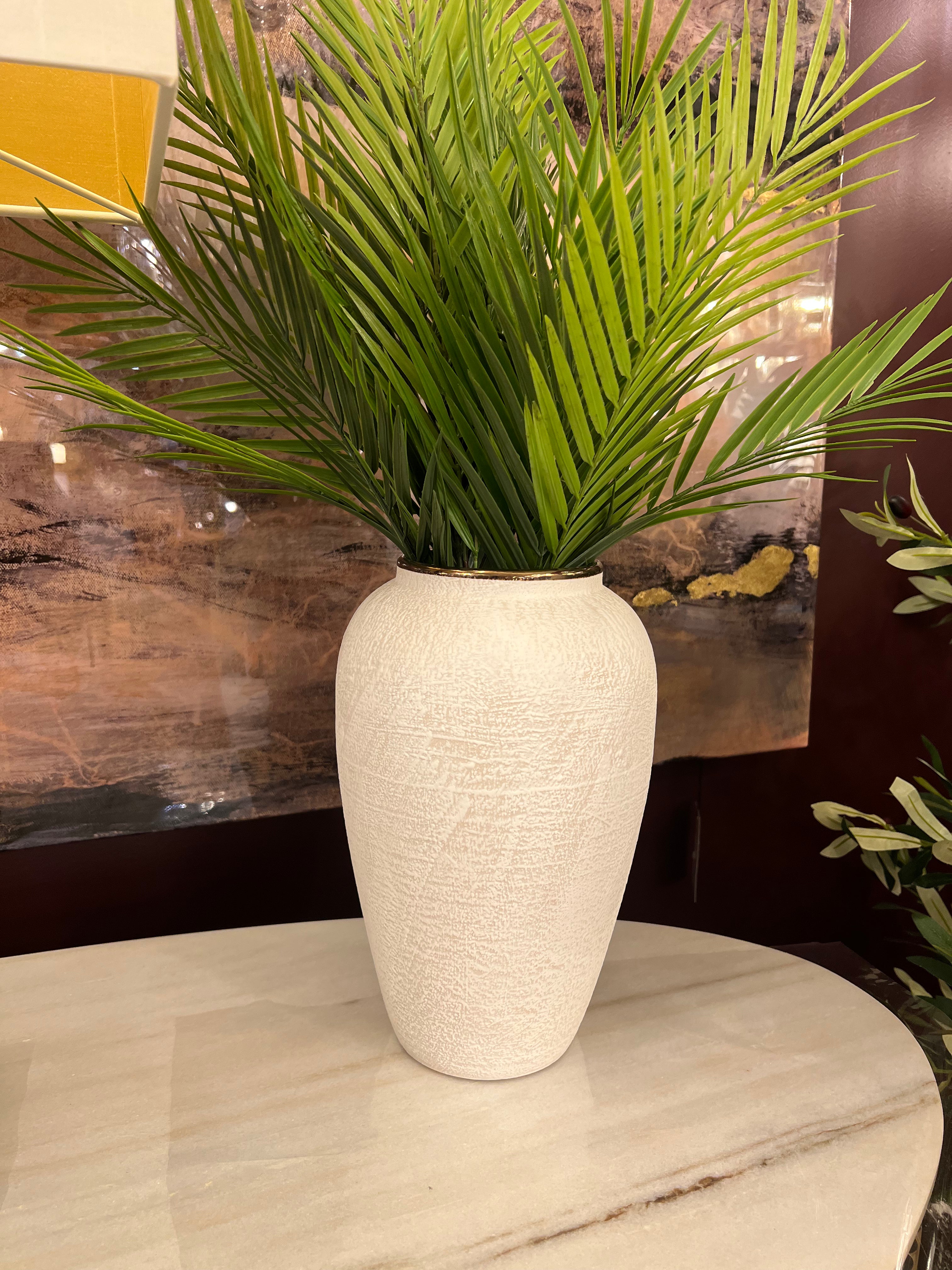 Medium White Ceramic Vase with Gold Detailing