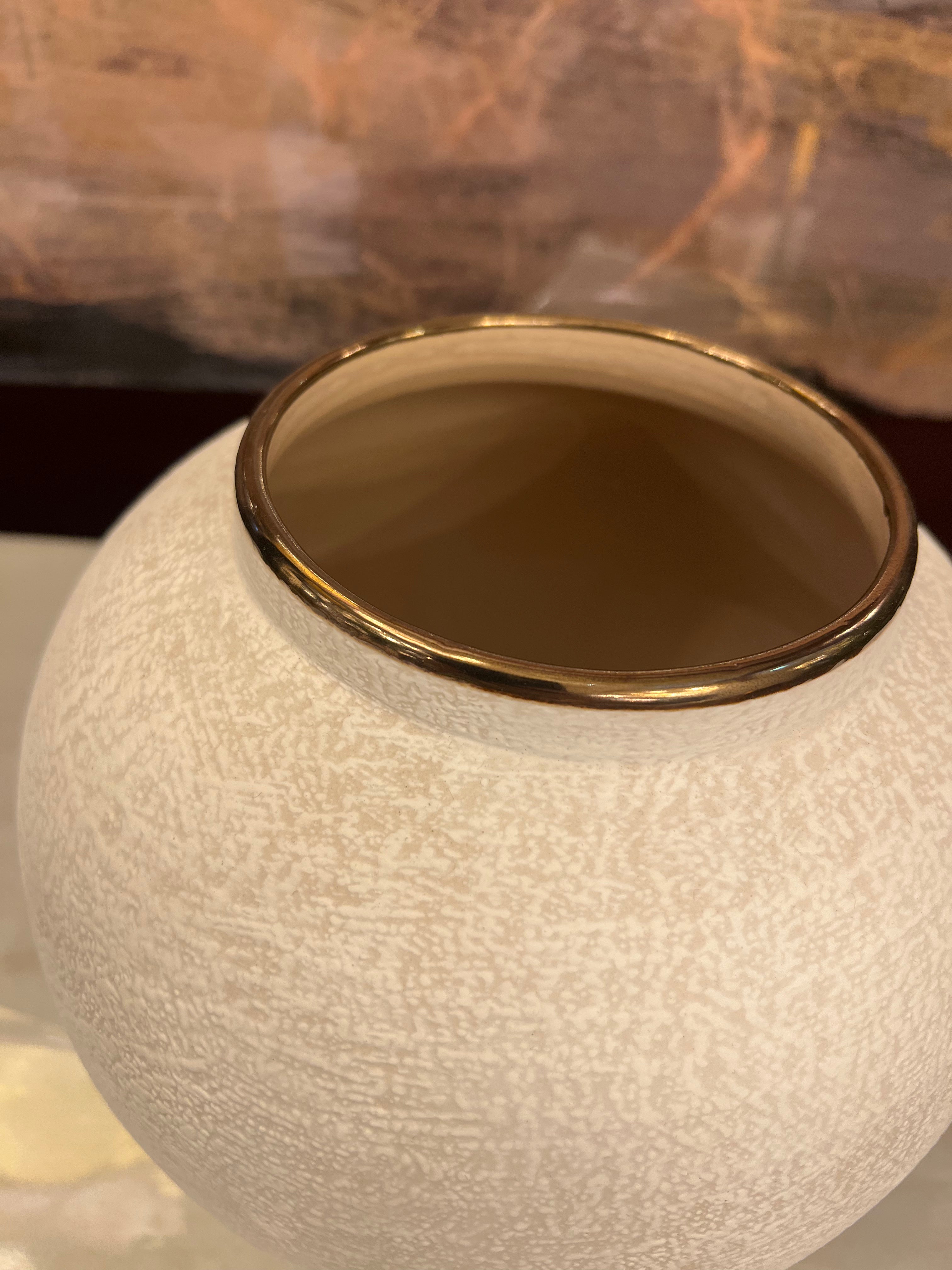 Small White Ceramic Vase with Gold Detailing