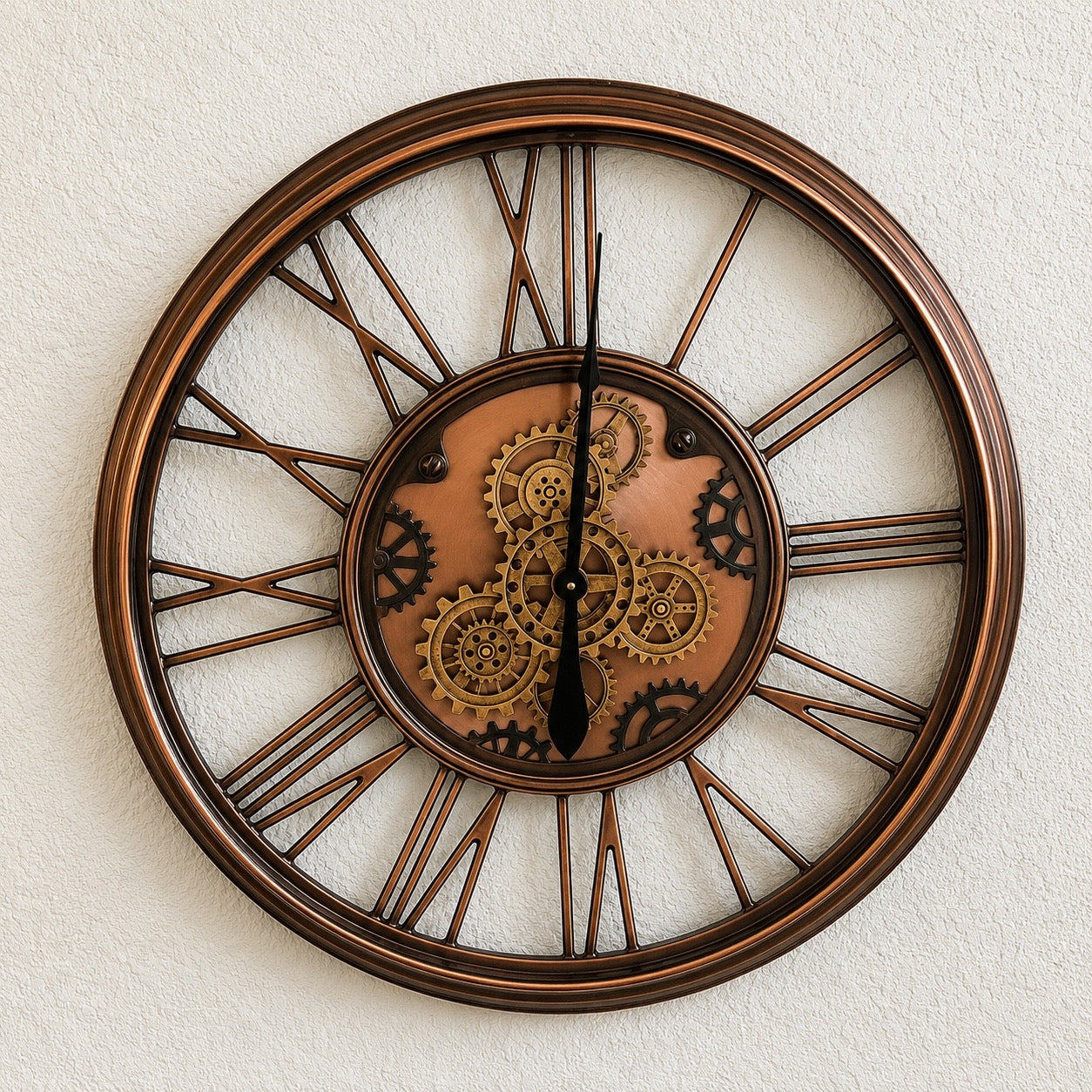 Vintage Copper Skeleton Gear Wall Clock