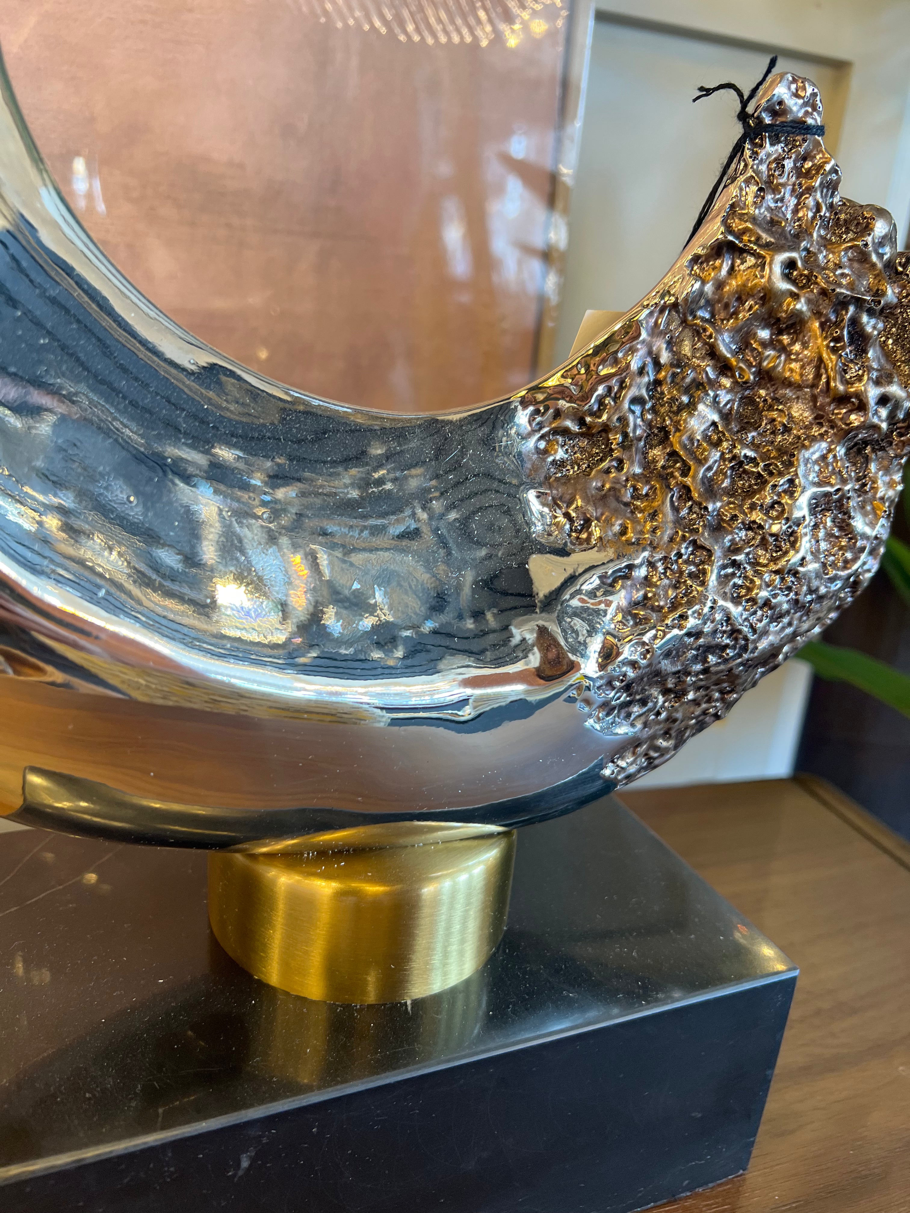 Small Gold Leopard Crescent Sculpture on Black Base