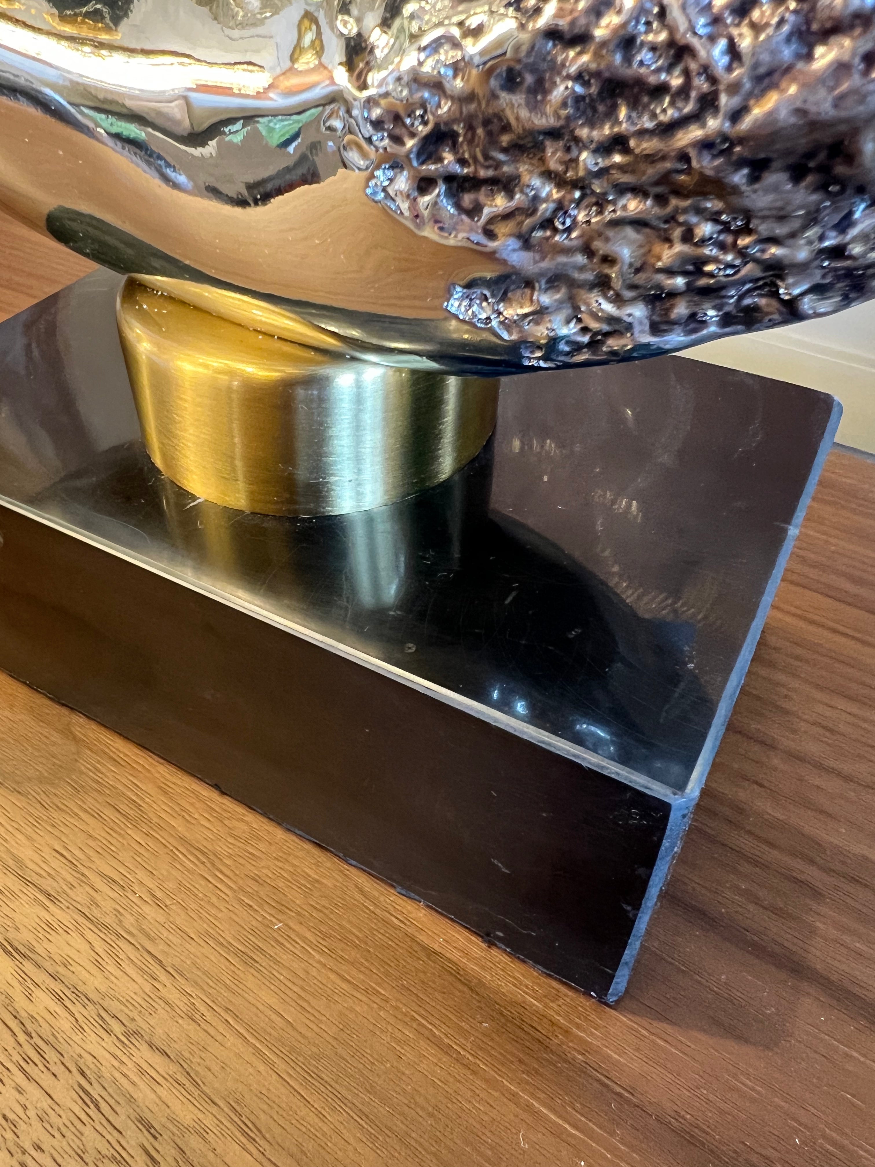 Small Gold Leopard Crescent Sculpture on Black Base