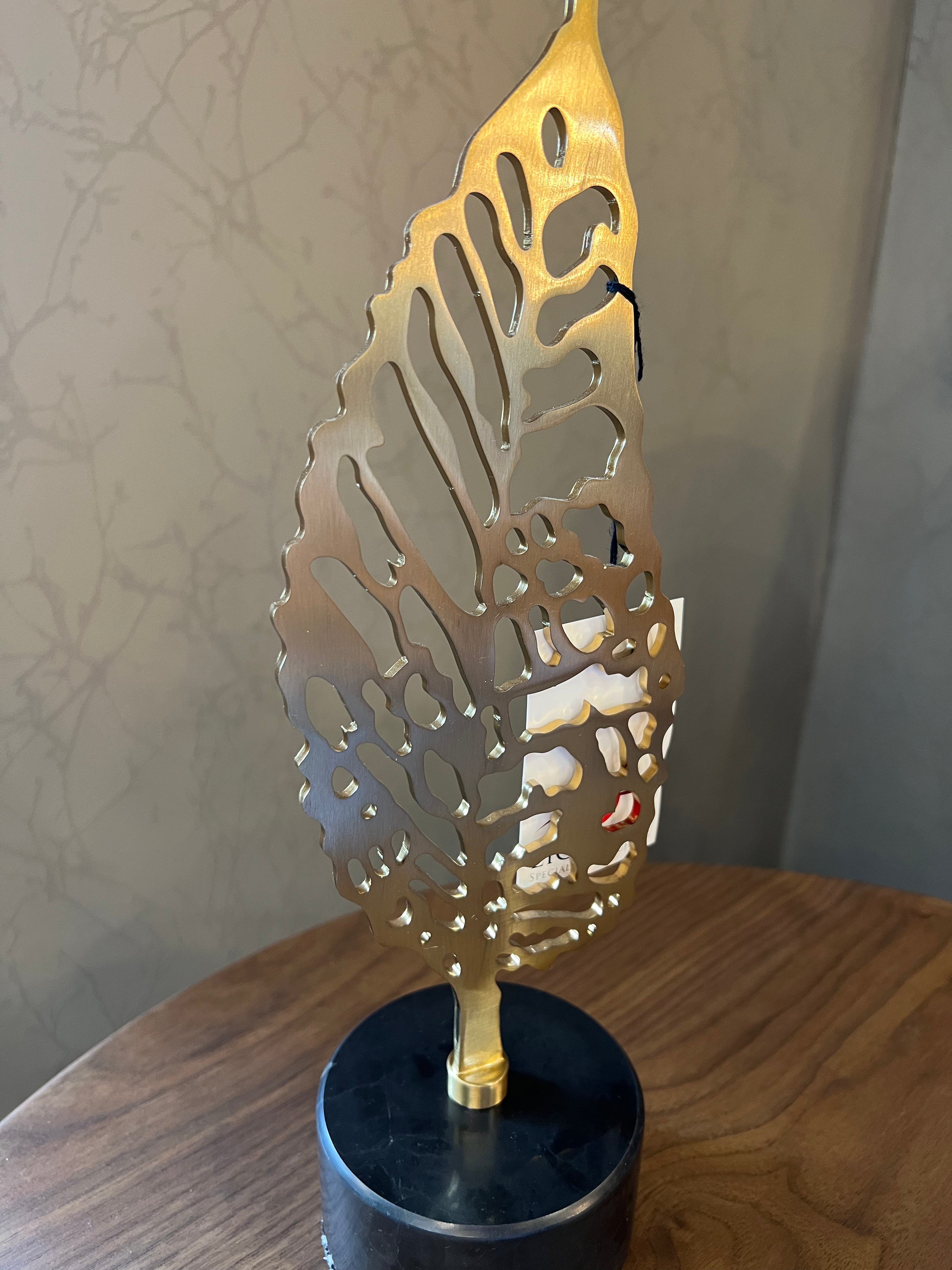 Small Gold Leaf on Black Stone Base