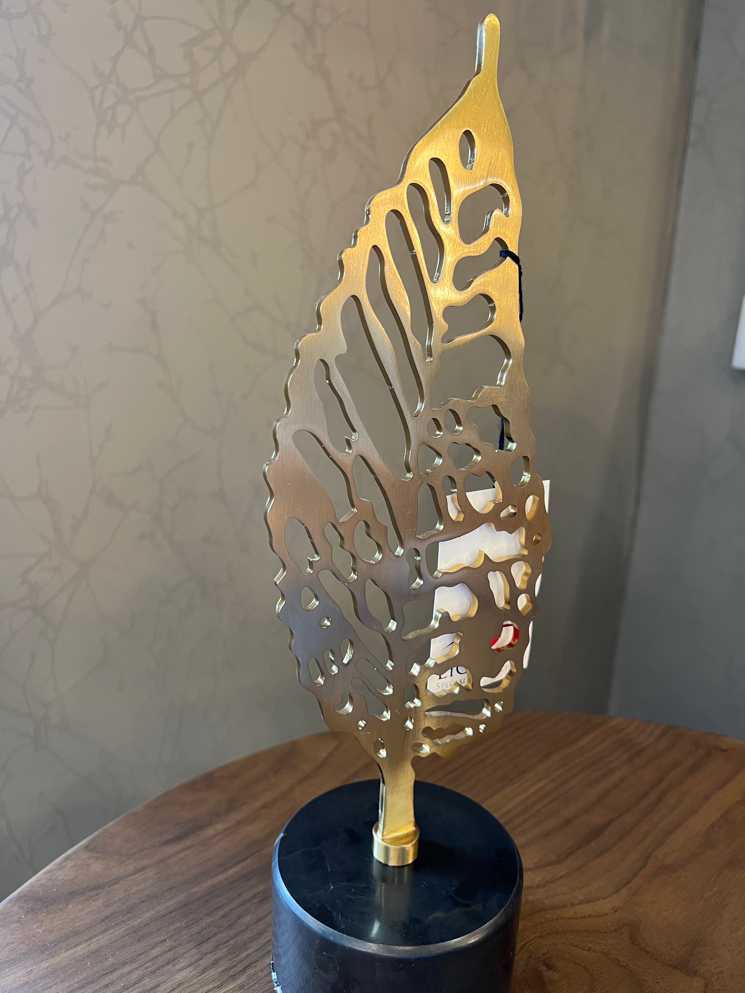 Small Gold Leaf on Black Stone Base