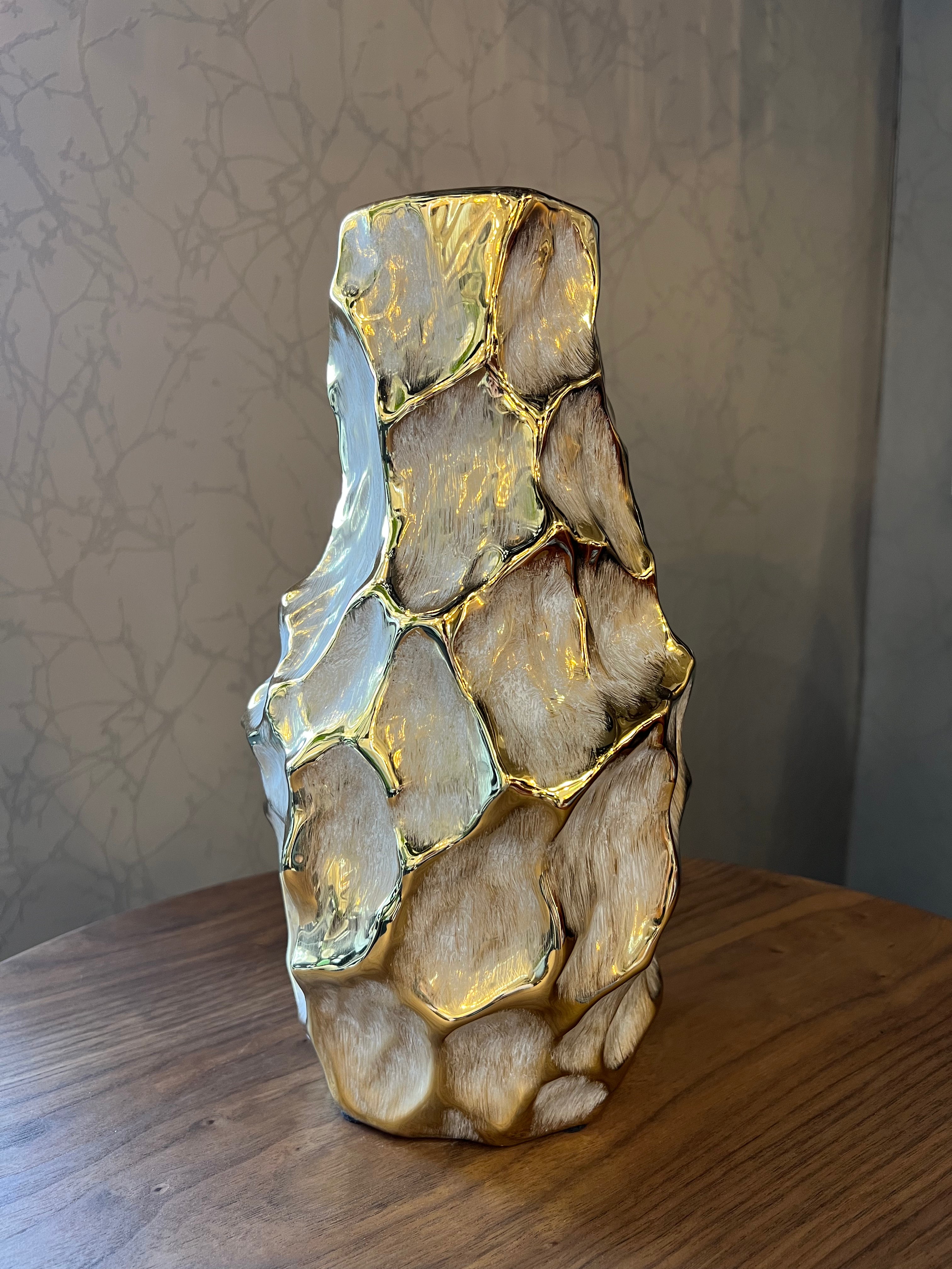Large Ceramic Vase with Gold Detail