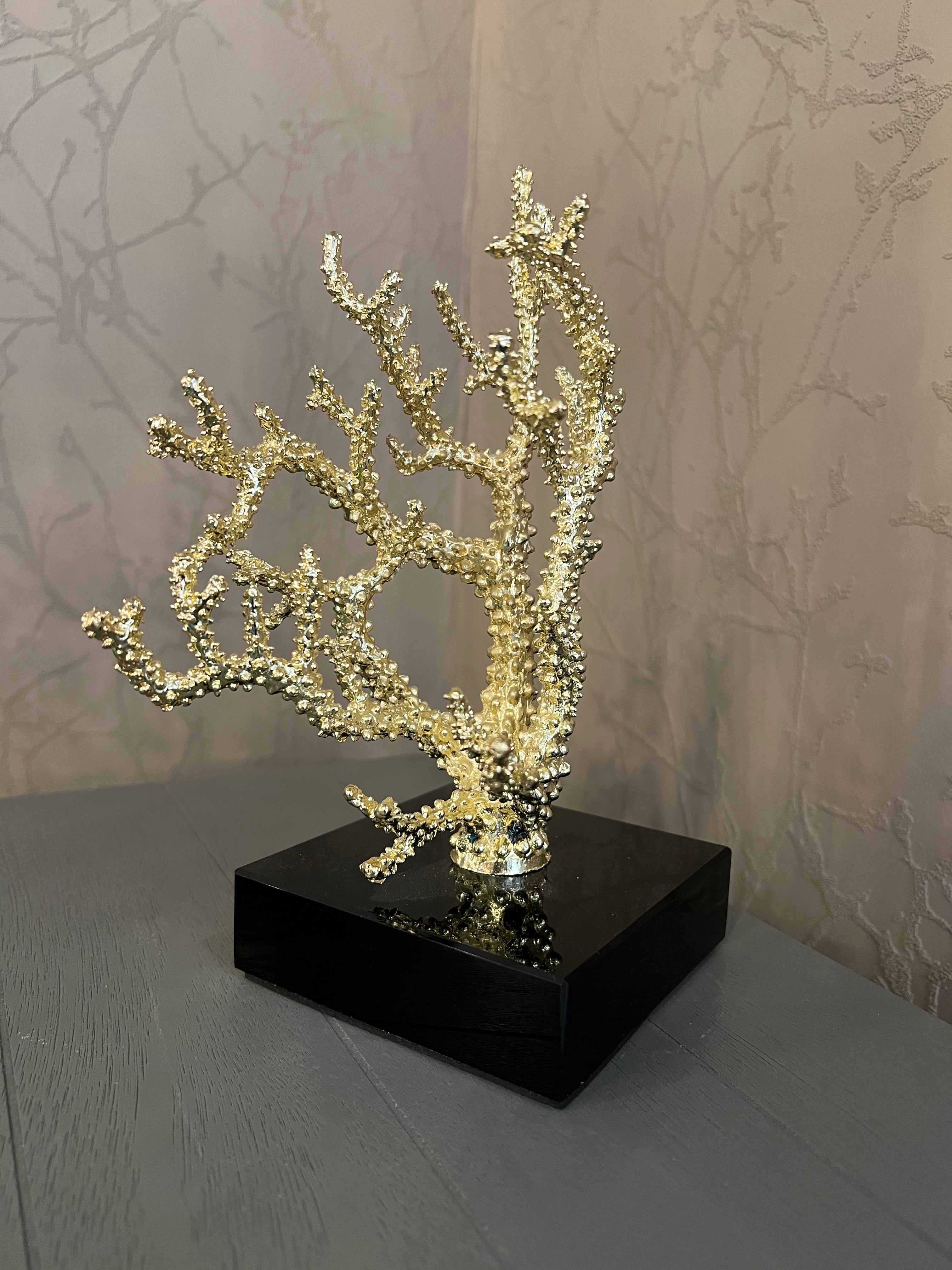 Small Gold Coral Sculpture on Stone Base