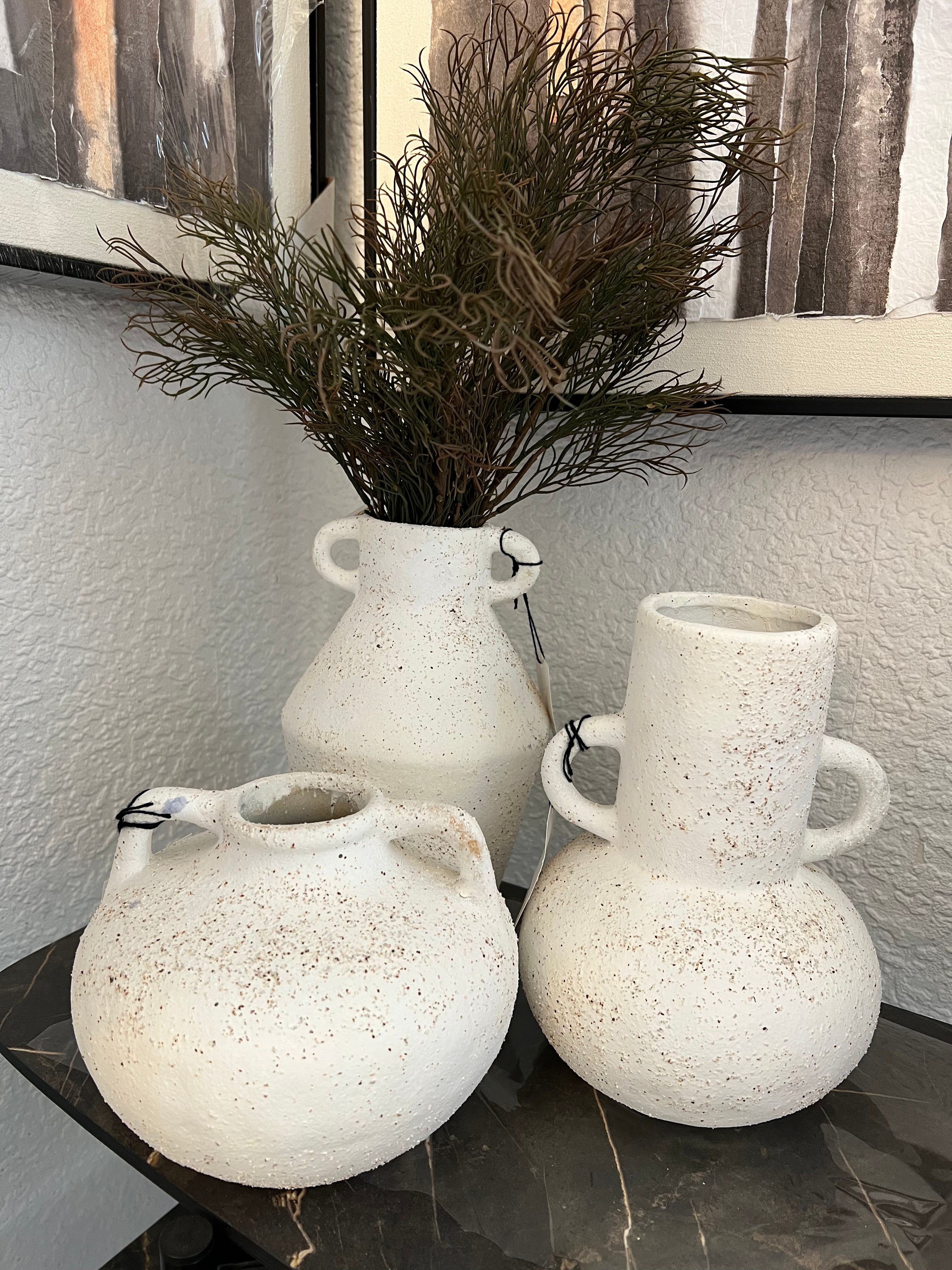Large Cream Textured Ceramic Vase with Handles